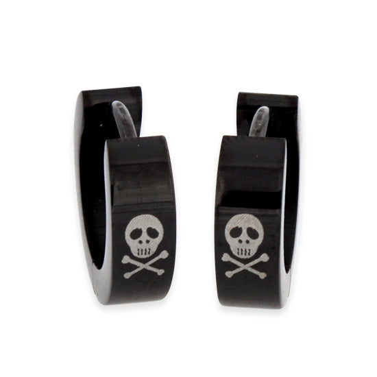Stainless Steel 4mm Black Skull Huggie Earrings for Women - Gothic Punk Style Jewelry for Daily Wear, Parties & Halloween Costume Accessories