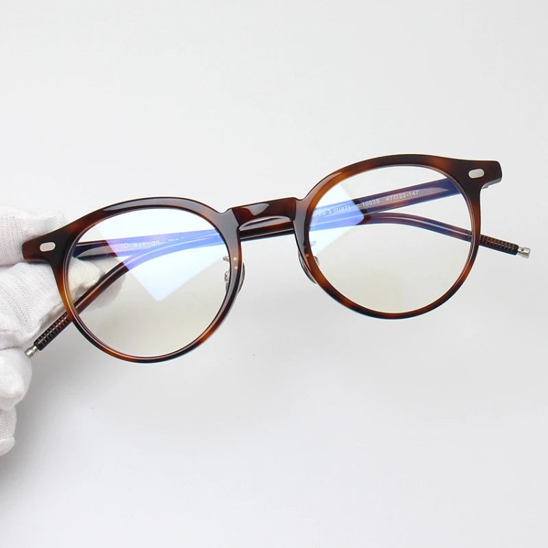 Black Unisex Full Rim Round Acetate & Titanium Eyeglasses 49203 - Stylish Lightweight Frames for Work, Reading & Everyday Wear