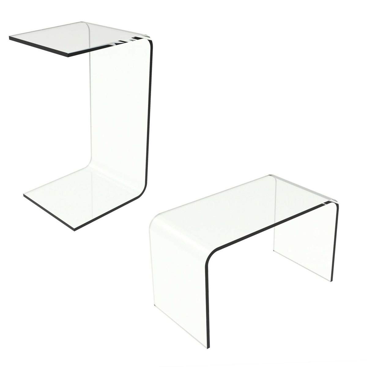 24x14x12 Inches Clear Acrylic C-Shaped End Table - Durable & Sturdy Heavy Duty Modern Side Table for Home, Office, Bedroom, Living Room, Coffee Table or Nightstand - Perfect for Small Spaces, Apartments & Entryways