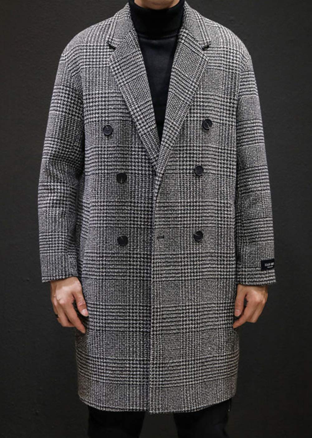 Men's Stylish Double Breasted Wool Pea Coat - Winter Plaid Overcoat for Office & Formal Wear | Perfect for Business Meetings, Work Attire & Cold Weather