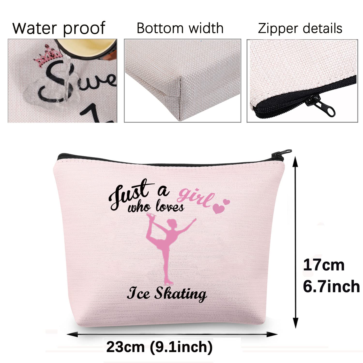 CMNIM Ice Skating Makeup Bag - Figure Skating Gifts for Girls, Pink Cosmetic Travel Pouch & Toiletry Bag | Perfect for Skaters, Ballet Dancers & Winter Sports Enthusiasts