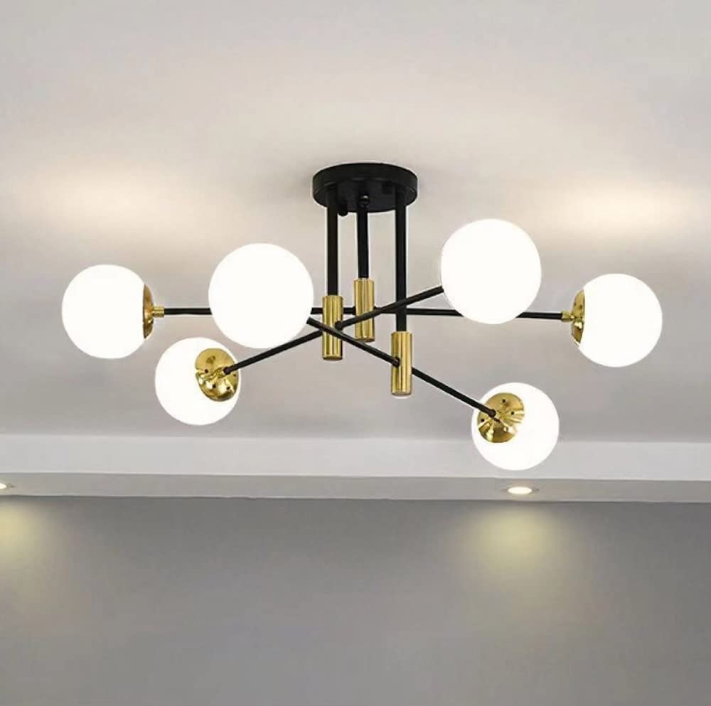 6-Lights Glass Chandelier - Modern Flush Mount Ceiling Light Fixture for Farmhouse, Dining Room, Living Room, Bedroom & Kitchen | Elegant Milky White Finish | Perfect for Home Decor, Wedding Venues & Restaurant Lighting