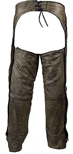 Men's Distressed Brown Leather Motorcycle Riding Chaps - Soft & Durable for Comfortable Long Rides - Perfect for Bikers, Harley Davidson Riders & Motorcycle Enthusiasts