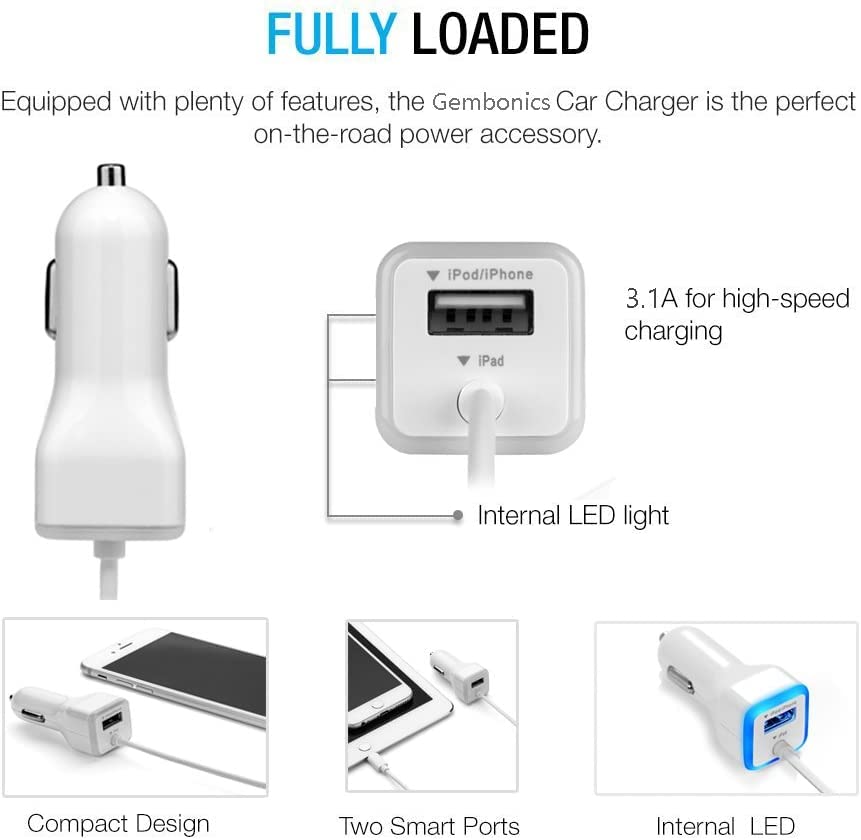 Apple MFI Certified iPhone Car Charger - Fast Charging Dual Port (USB-C & USB-A) Compatible with iPhone 16/15/14/13/12/11/X/XR/XS/Pro/8 Plus & All iPad Models - Perfect for Road Trips & Daily Commutes