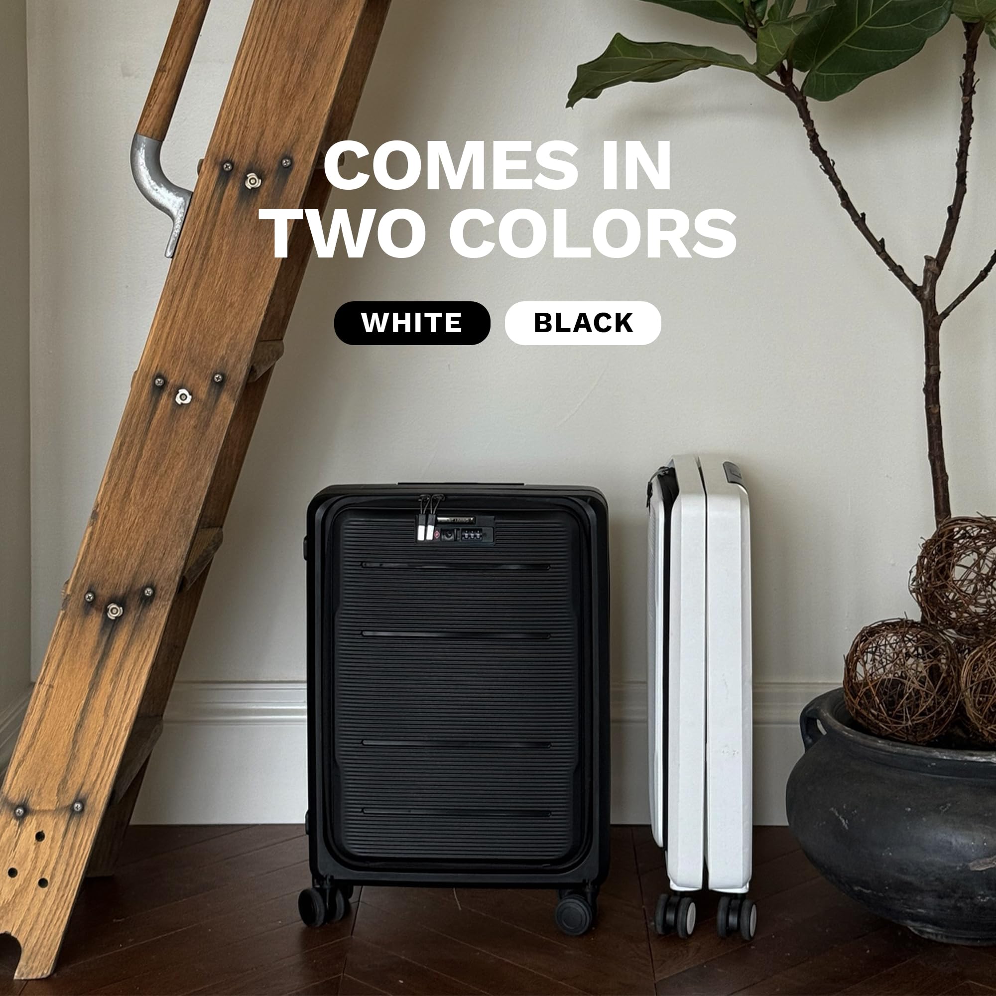 Black Expandable Hard Shell Carry-On Luggage with 360° Spinner Wheels & TSA Lock - 22x14x9 Inch Collapsible Lightweight Suitcase for Air Travel, Business Trips & Weekend Getaways