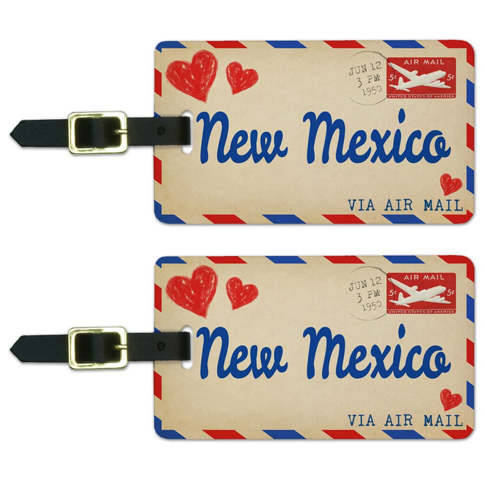Custom New Mexico Luggage Tags - White Air Mail Postcard Style Suitcase ID Tags for Travel & Carry-On Bags | Perfect for Vacation, Business Trips & Gift Giving