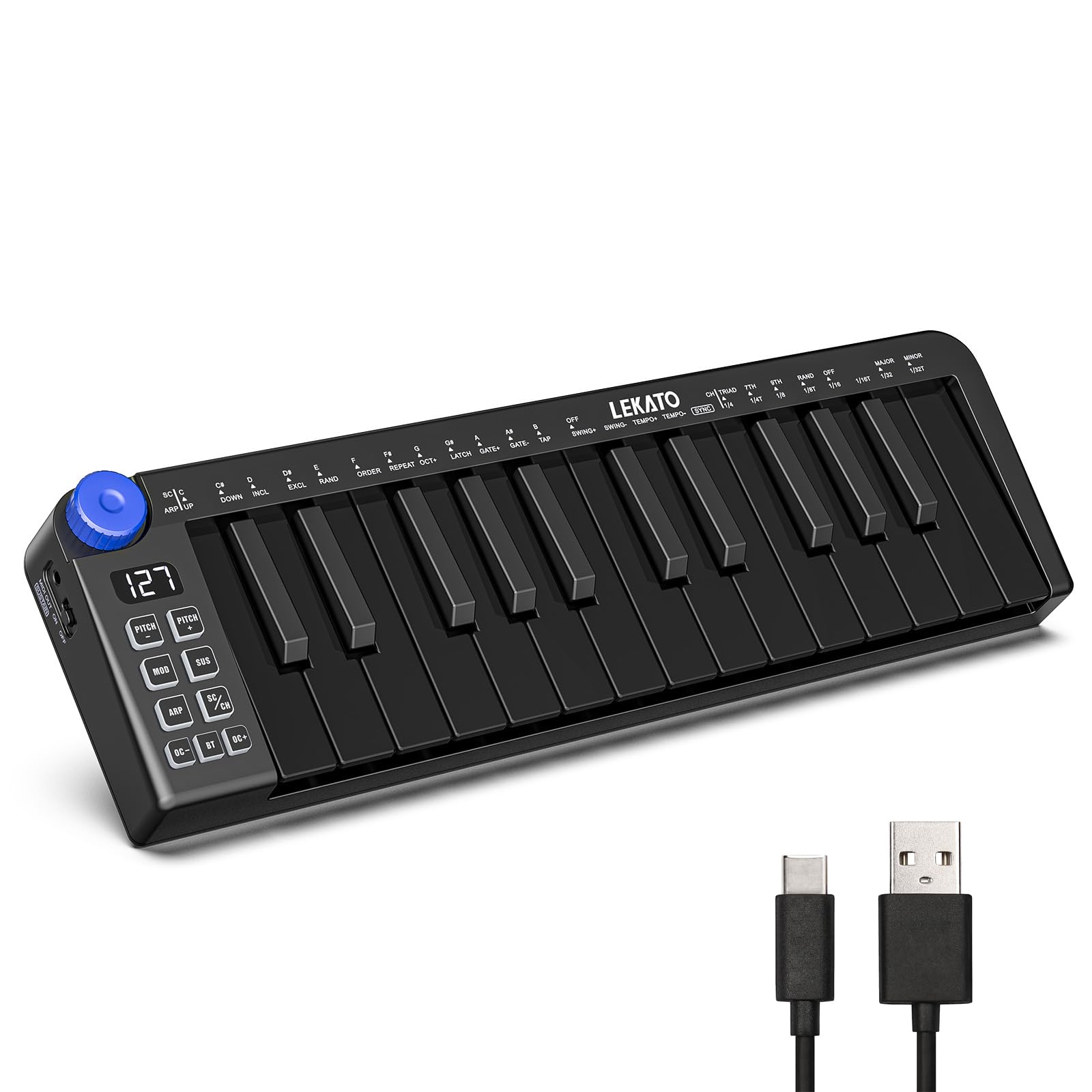 LEKATO 25-Key MIDI Keyboard - Portable USB/Bluetooth Controller for Music Production
