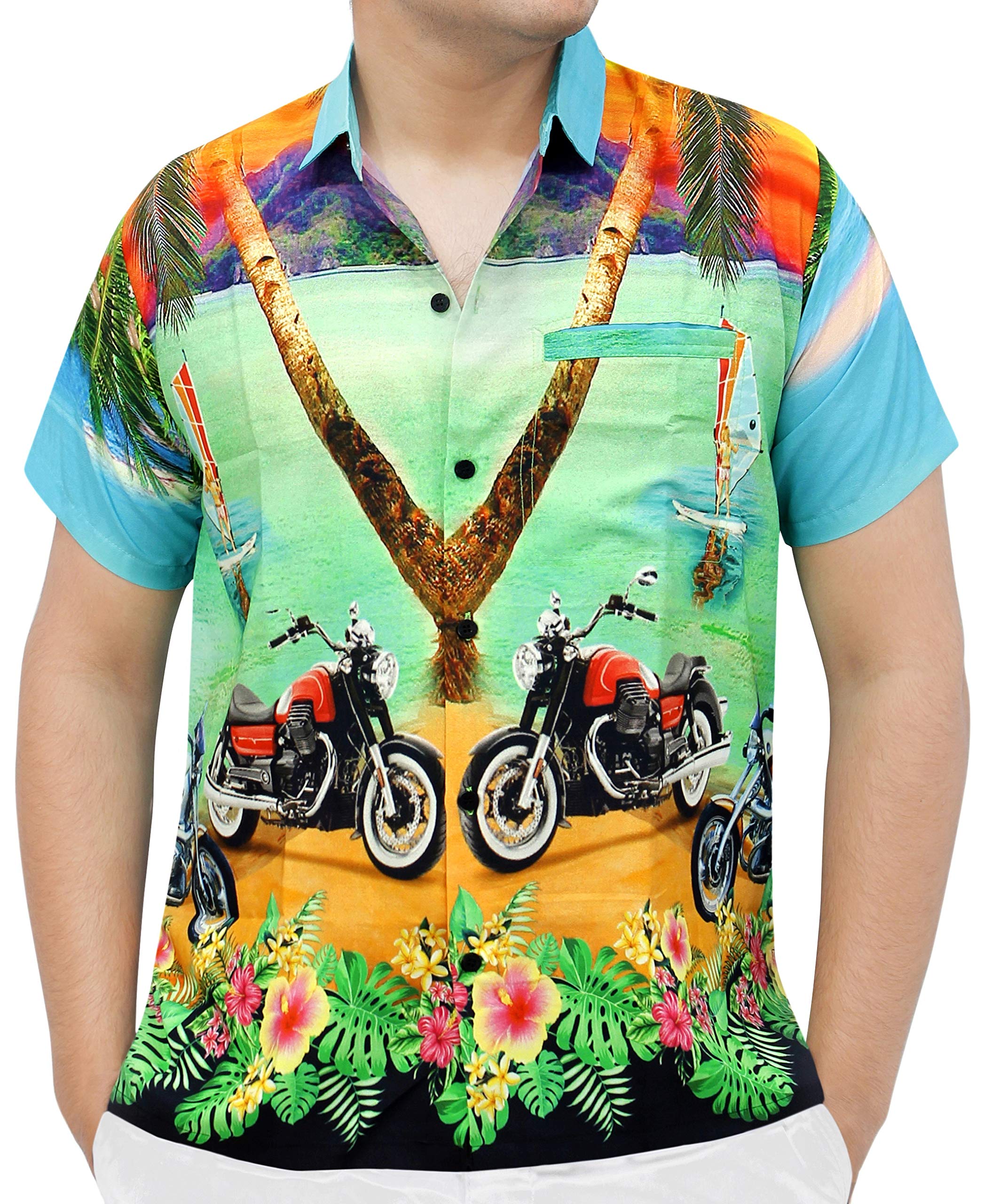 LA LEELA Men's Hawaiian Shirt - Tropical Floral Print Short Sleeve Button Up Shirt for Vacation, Beach Party, Summer Casual Wear & Luau Outfits