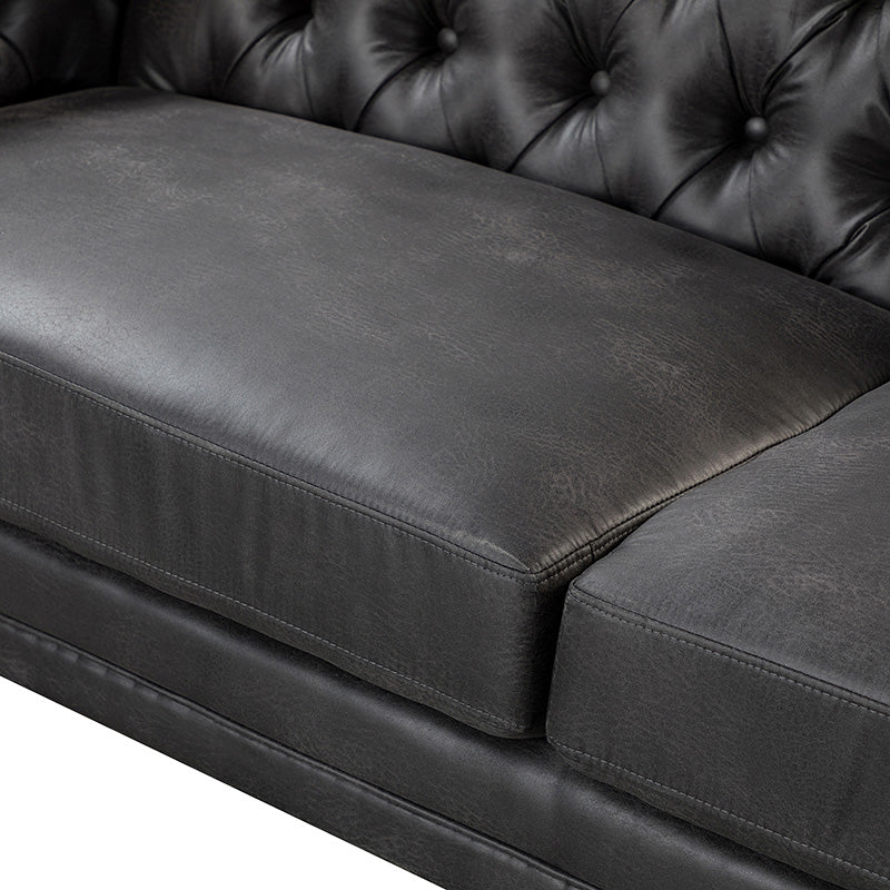 84'' Vegan Leather Tufted Sofa - Modern Faux Leather Couch for Living Room, Office & Lounge - Comfortable Mid-Century Style Sectional with Button Tufting