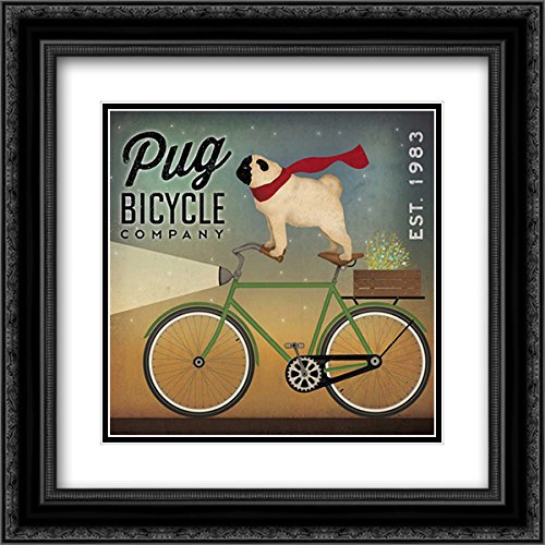 Pug on a Bike - 15x15 Black Ornate Framed & Double Matted Museum Art Print by Ryan Fowler - Perfect for Living Room, Bedroom or Office Wall Decor