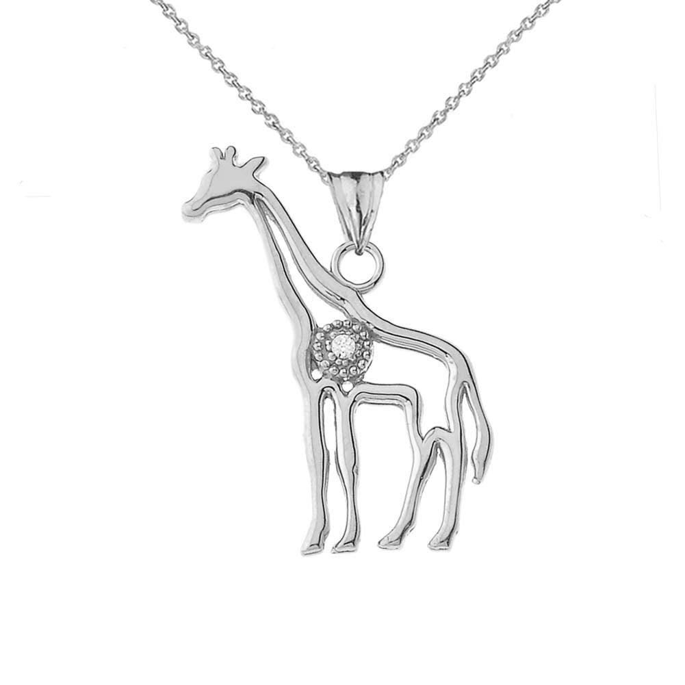 Fine Sterling Silver Diamond Giraffe Outline Charm Pendant Necklace - Elegant Animal Jewelry for Women - Perfect for Gifts, Birthdays & Special Occasions