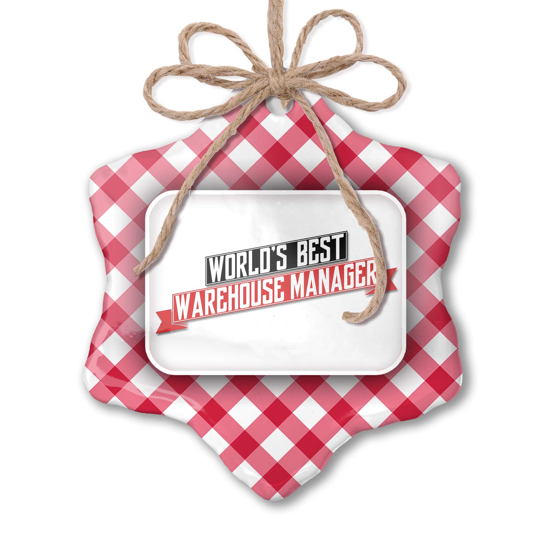 World's Best Warehouse Manager Christmas Ornament - Red Plaid Design for Holiday Tree Decorations & Office Gifts