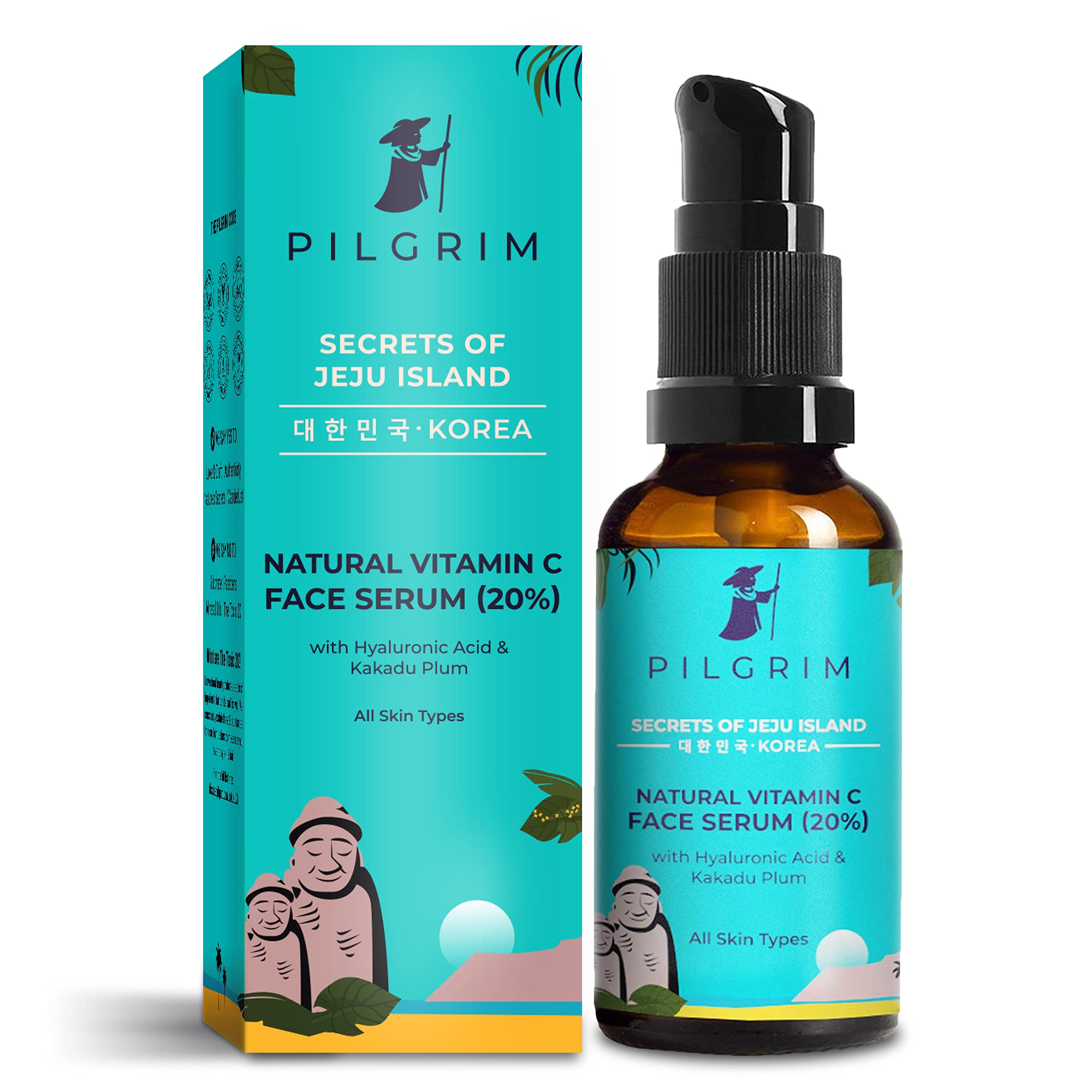 Pilgrim Korean 20% Vitamin C Face Serum with Hyaluronic Acid & Kakadu Plum - Brightening Serum for Glowing, Dry, Oily & Combination Skin | Vegan, Cruelty-Free Skincare for Men & Women | 30ml | Perfect for Daily Anti-Aging Routine & Dark Spot Correction