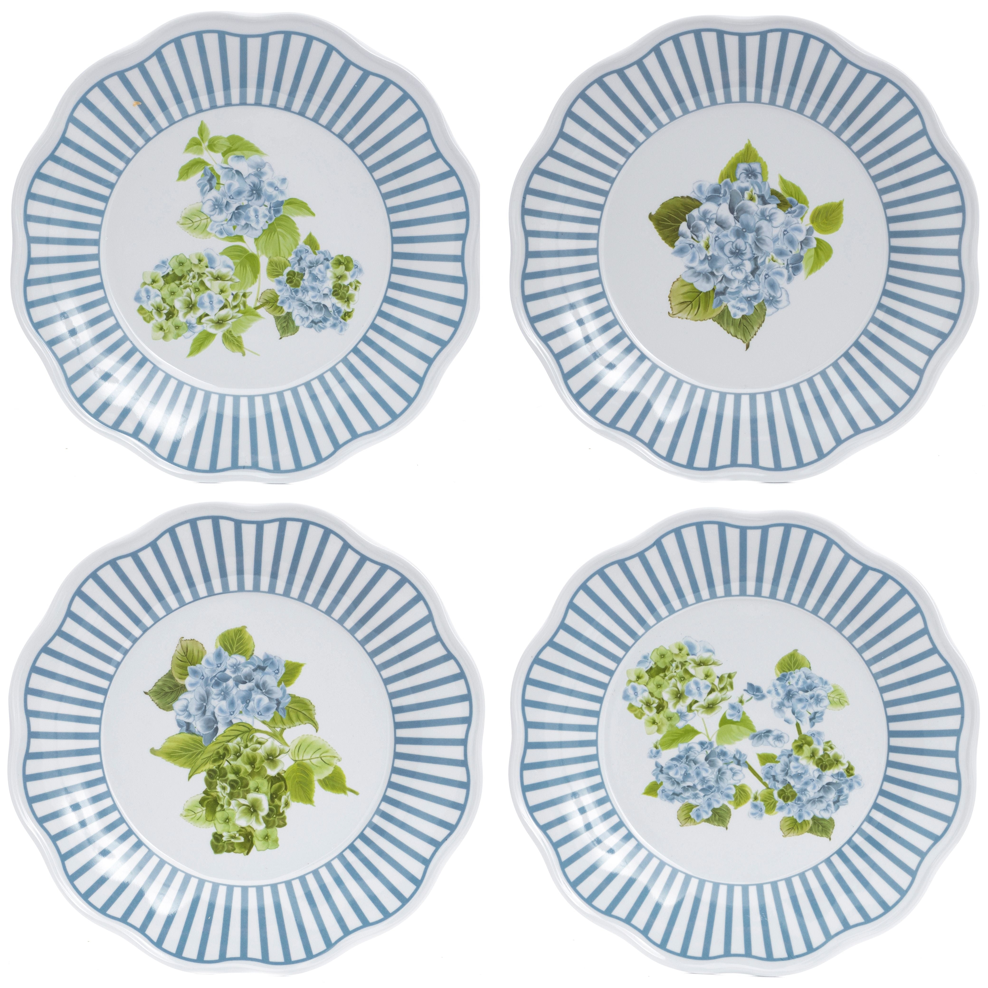 Blue Hydrangea Melamine Dinnerware Set - 16-Piece Shatterproof Outdoor Dinnerware Collection for Picnics, Camping & Pool Parties