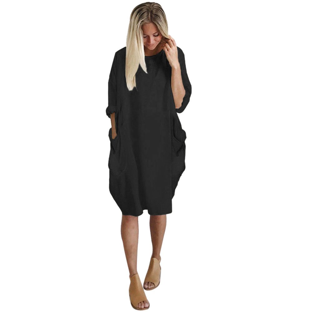 Women's Plus Size Casual Pocket Loose Dress with Crew Neck - Flowy Long Tops for Everyday Wear, Work & Weekend Outings (Style A39)