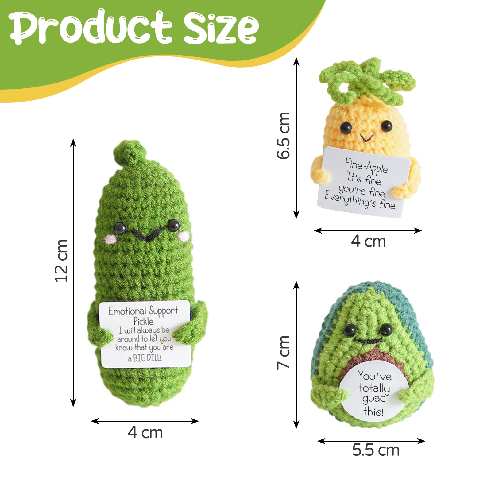3PCS Handmade Crochet Cucumber Doll - Stress Relief Gift for Office & Home Decor