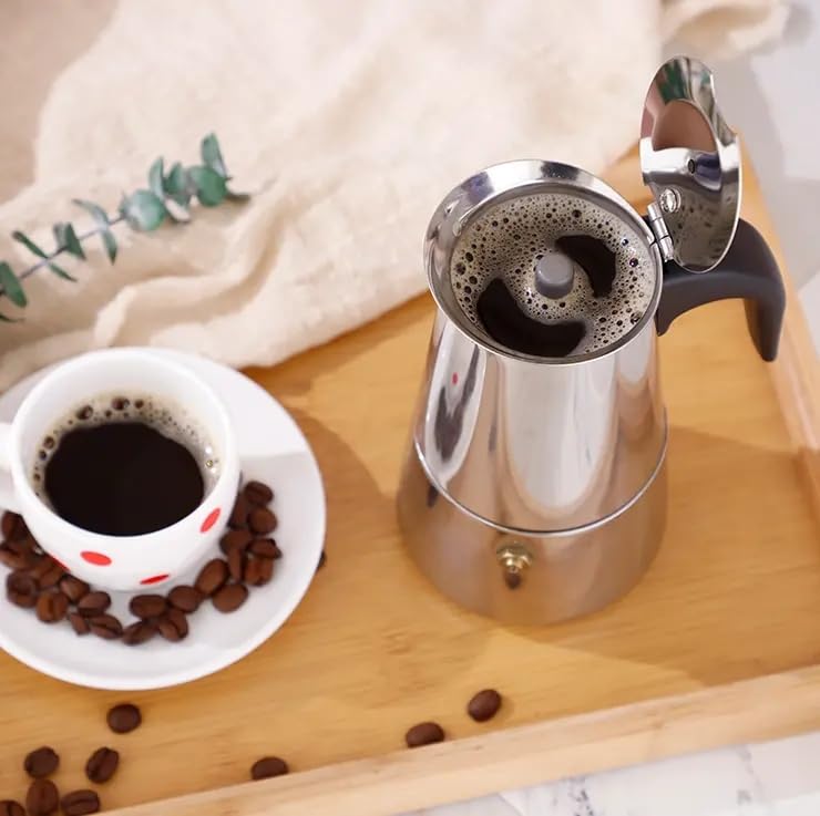 Stainless Steel Moka Pot - 4 Cup Stovetop Espresso Maker for Italian & Cuban Coffee Brewing at Home