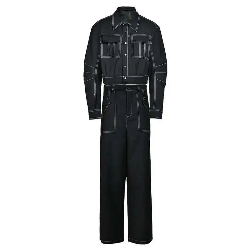 Black Women's Two-Piece Suit Set - Big Size Jacket & Wide Leg Pants with Lapel Design | Long Sleeve Fashion Outfit for Spring & Fall 2025 | Perfect for Office Wear, Business Meetings & Formal Occasions