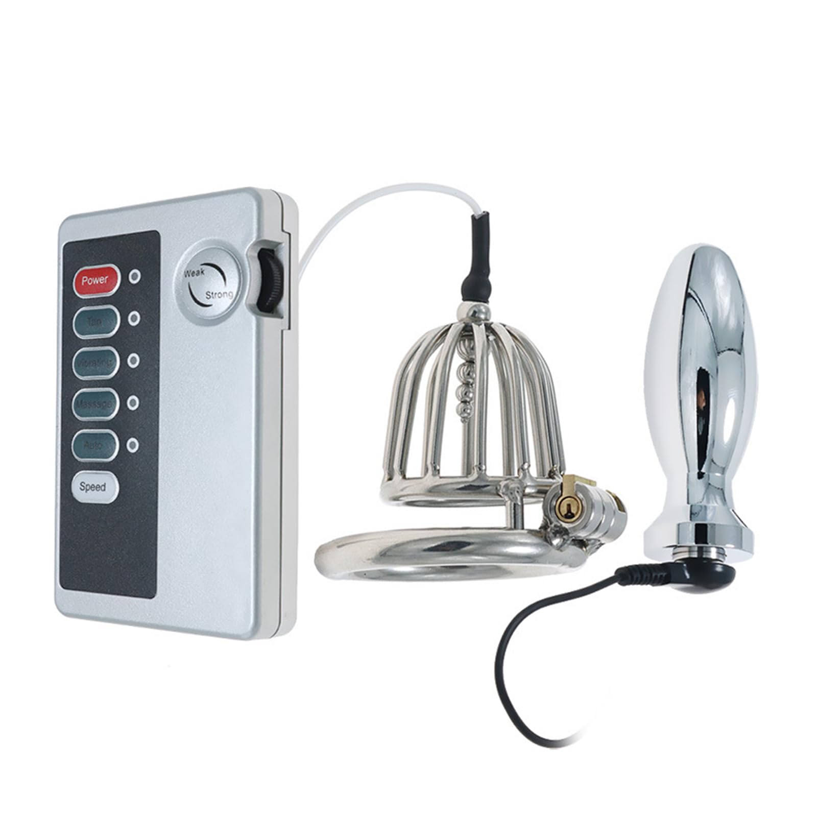 Electric Shock Hollow Chastity Lock Device - Men's Anal Plug Set for BDSM Play & Adult Toys - Perfect for Couples Bondage, Role Play & Sensation Exploration