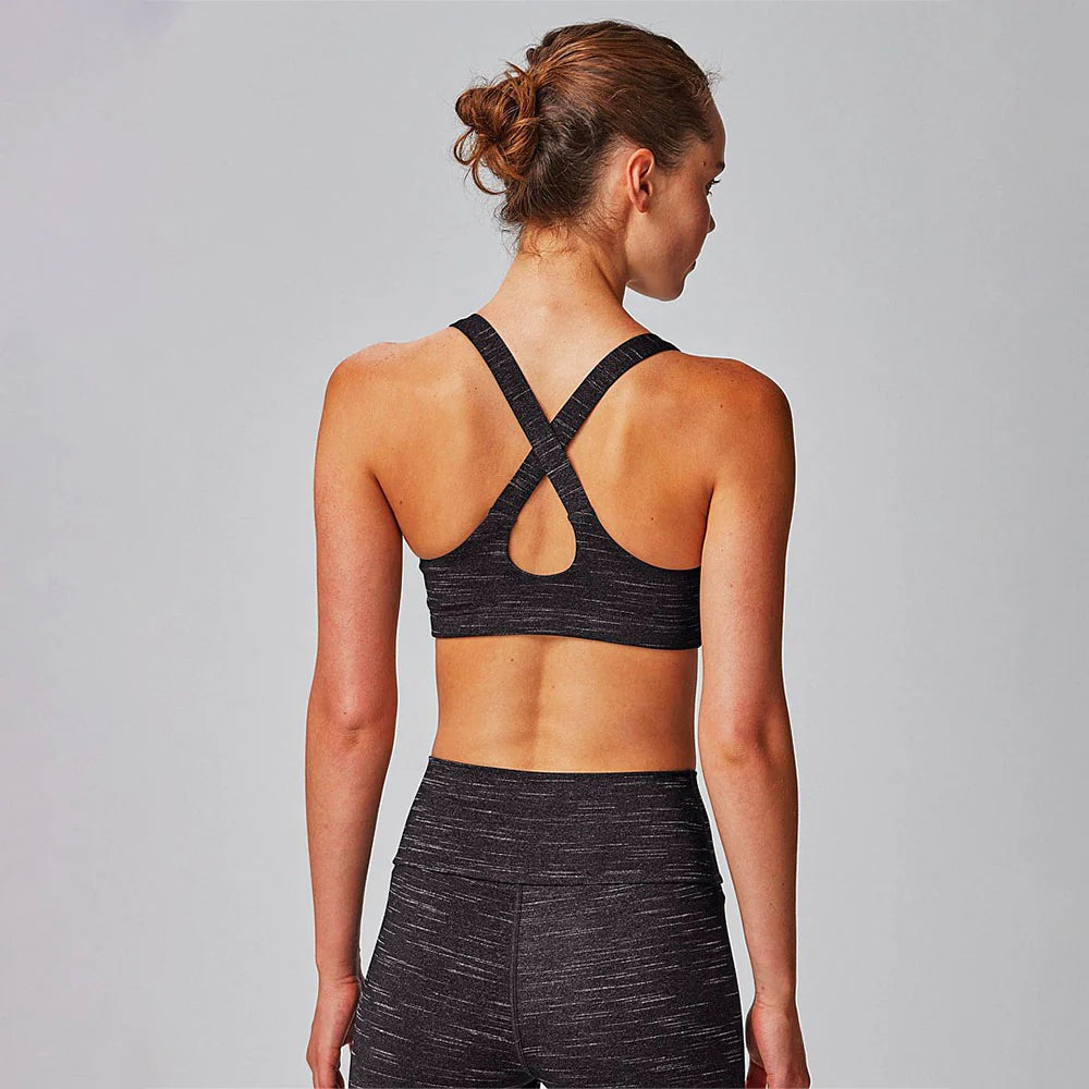 High-Performance Power Sports Bra for Women - Breathable Black Marle Fabric - Ideal for Running, Yoga & Gym Workouts