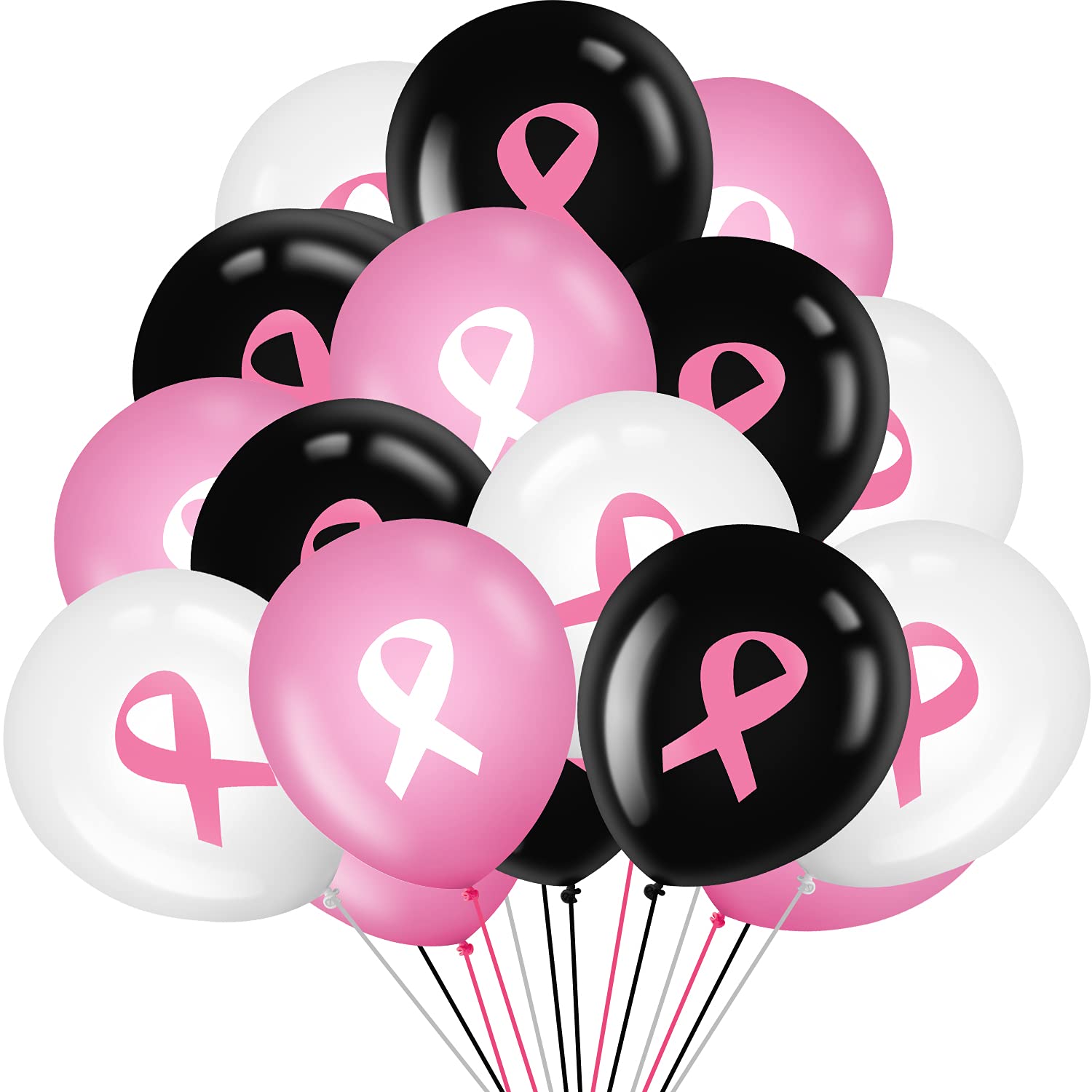 75-Piece Pink Ribbon Breast Cancer Awareness Balloons Set - 12 Inch Latex Balloons for Fundraising Events, Charity Parties, Survivor Celebrations & Awareness Campaigns (Pink, White, Black) - Perfect for Decorations, Memorials & Support Gatherings