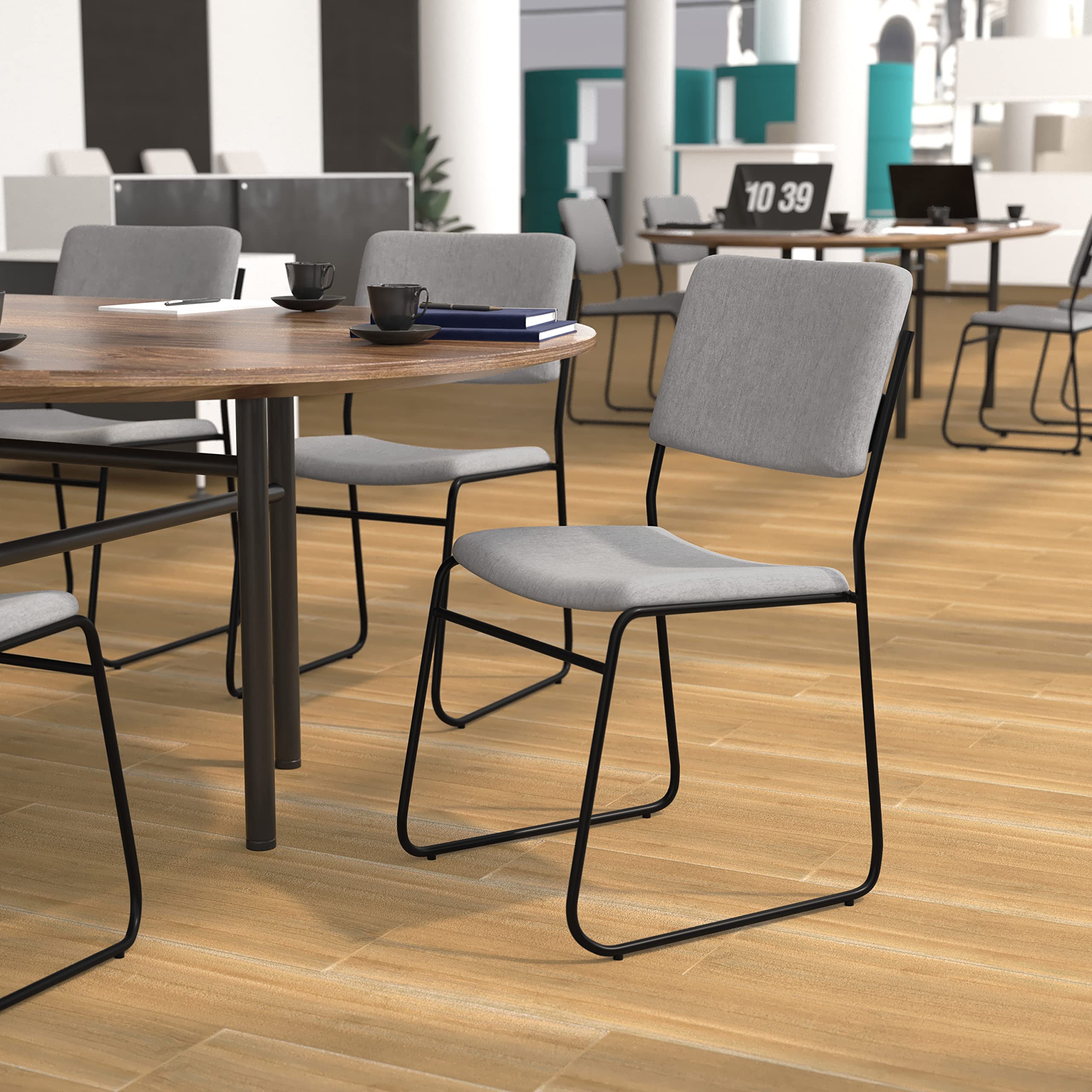 EMMA + OLIVER Egan Heavy Duty Stack Chair - Gray Full Back Ergonomic Office Chair with 880 lb Weight Capacity - Commercial Grade for Restaurants, Cafes, and Conference Rooms