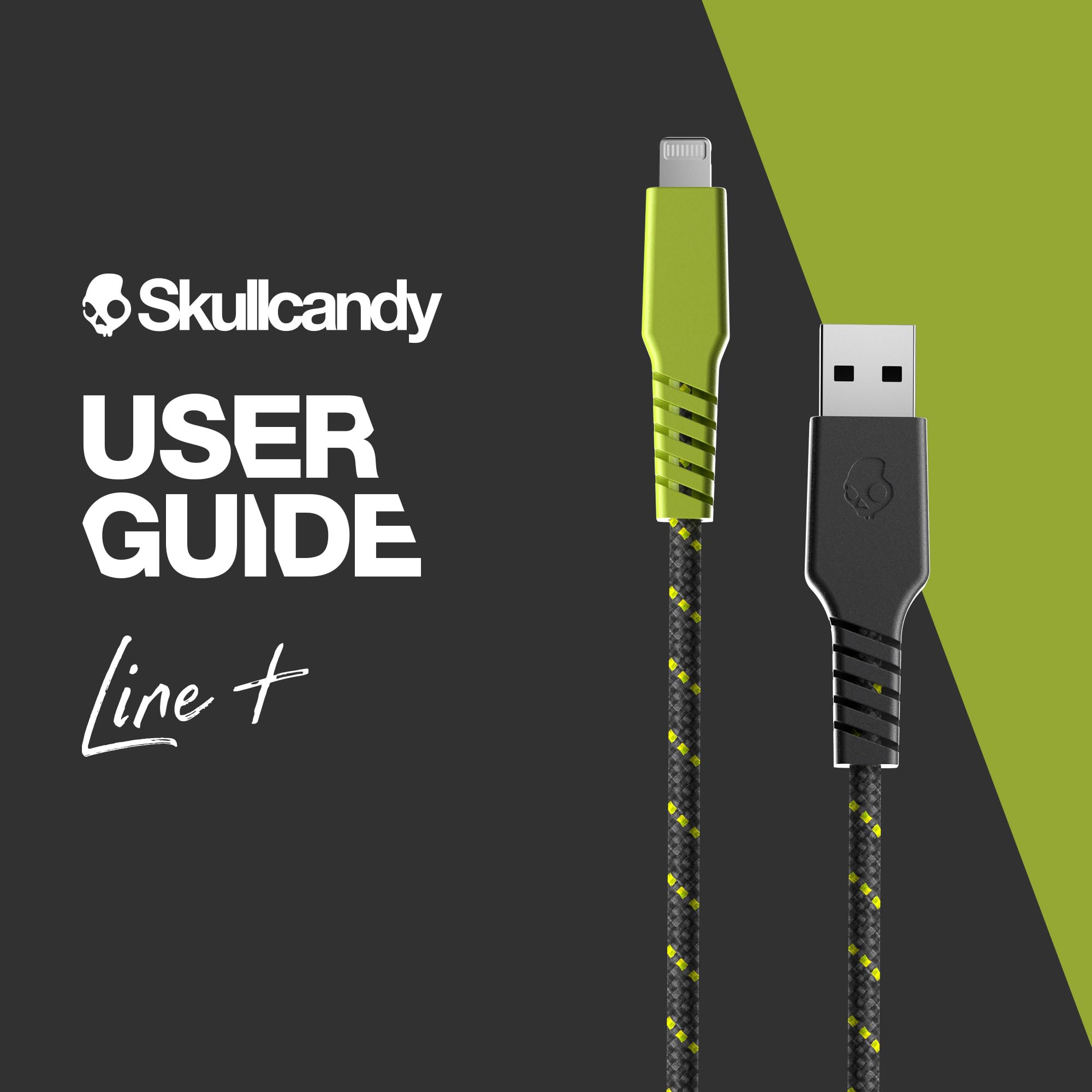 Skullcandy Line+ Braided Lightning Cable - 15W Fast Charging USB A to Lightning Cable for iPhone 14/13/12/11/Pro/Max/X/8/7/6, 6ft Durable Sync & Charger Cord in Grey/Yellow - Perfect for Home, Office & Travel Use