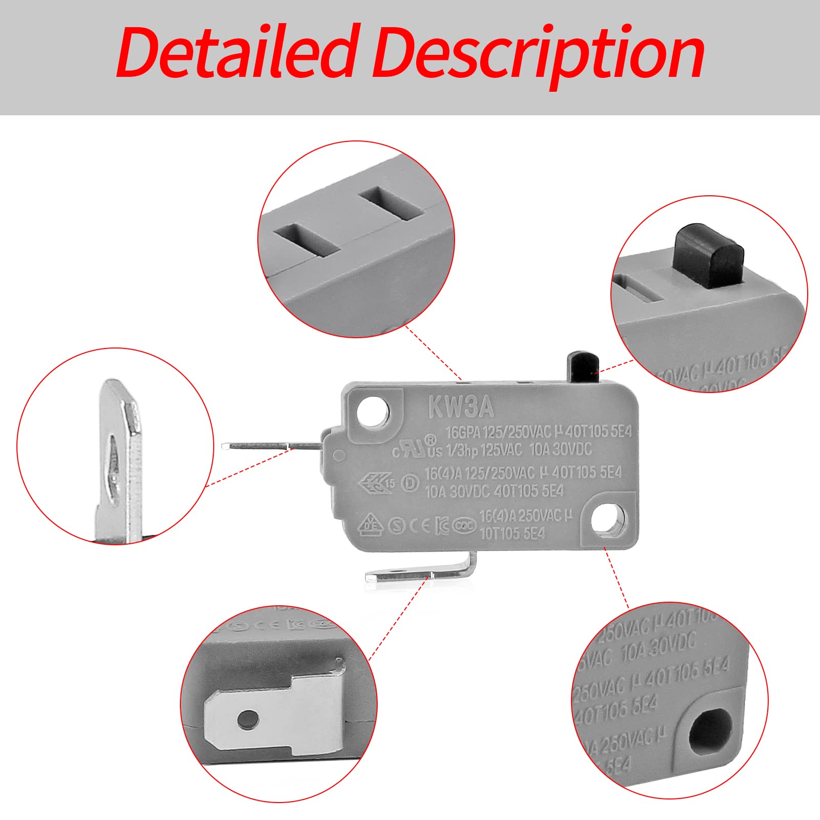 KW3A 16A 125/250V Microwave Oven Door Switch (4 Normally Open & 2 Normally Close) - Replacement Part for Microwave Repair | Perfect for GE, Whirlpool, Samsung & More