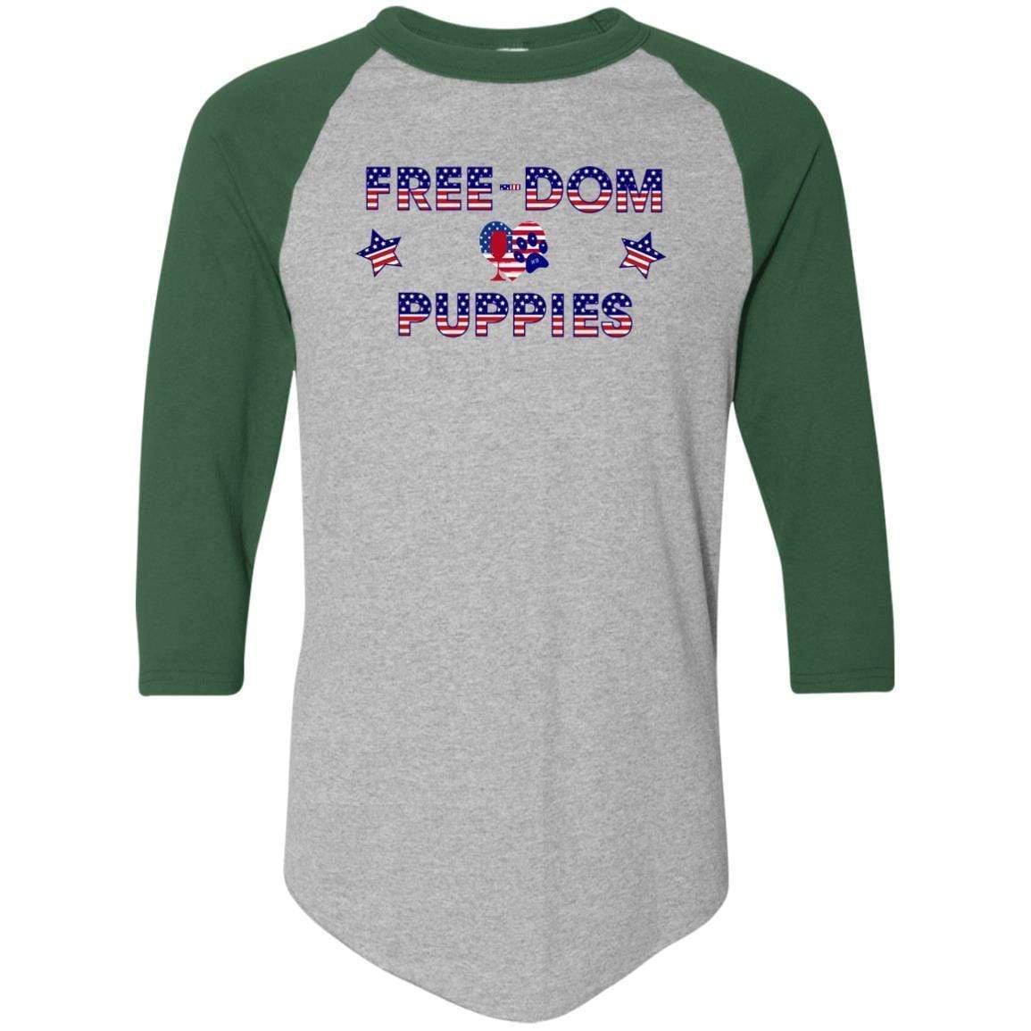 WineyBitches.Co Free Dom Puppies Colorblock Raglan Jersey - Trendy Women's Baseball Tee for Casual Wear, Street Style & Dog Lover Outfits