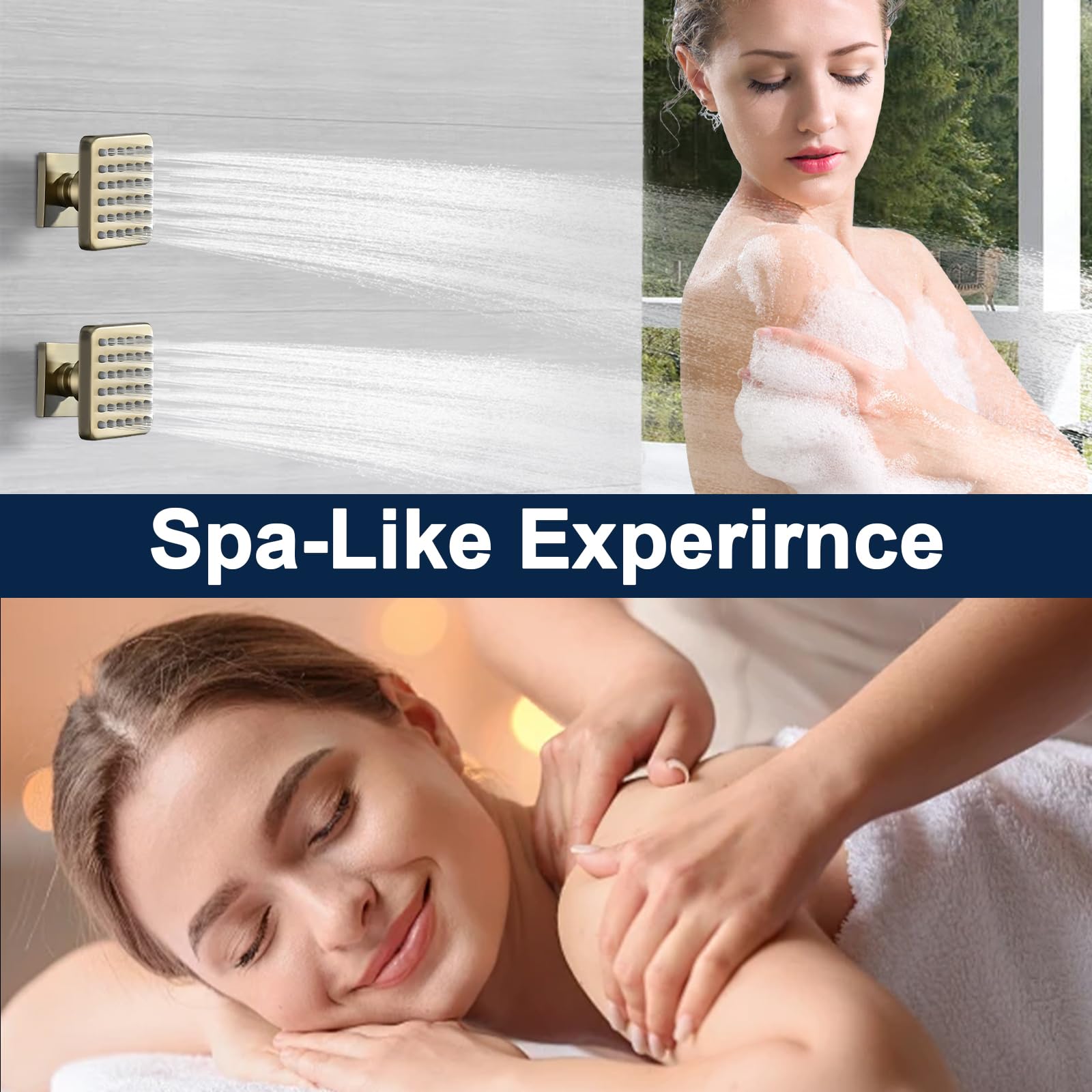 Premium Solid Brass Square Shower Body Spray Jets - High Pressure Wall Mount Shower Massage Jets (6PCS, Brushed Gold) for Luxury Bathroom & Spa Experience - Perfect for Relaxation & Hydrotherapy