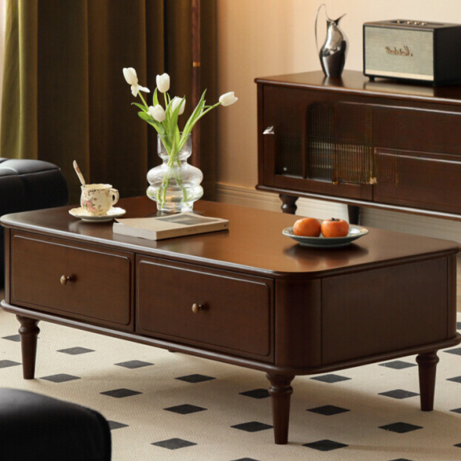 Solid Poplar Wood American Style Rectangular Coffee Table - Modern Living Room Furniture for Home Decor & Relaxation