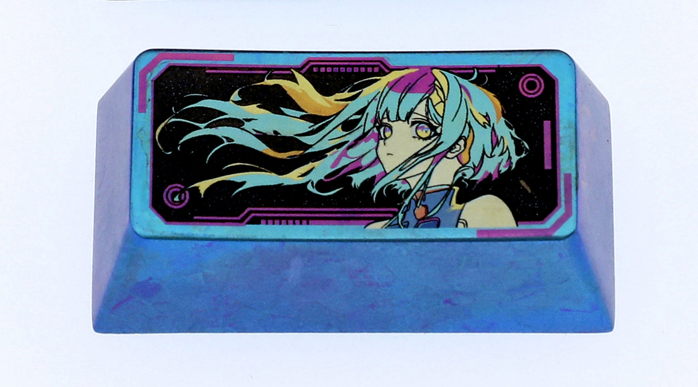 Cyberpunk Lucy 2.25U/2U Titanium Alloy Custom Keycaps - Premium Mechanical Keyboard Metal Keycaps for Gaming & Typing (Perfect for Cyberpunk 2077 Fans & Mechanical Keyboard Enthusiasts)