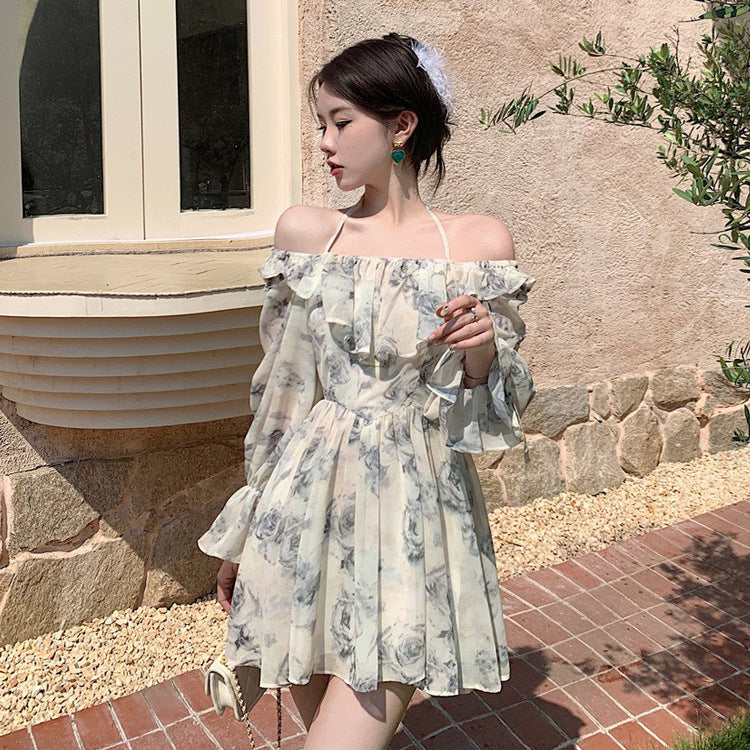 Floral Print Halter Neck Fairy Dress - Elegant Summer Holiday Skirt for Women | Perfect for Beach Vacations, Garden Parties & Boho Weddings