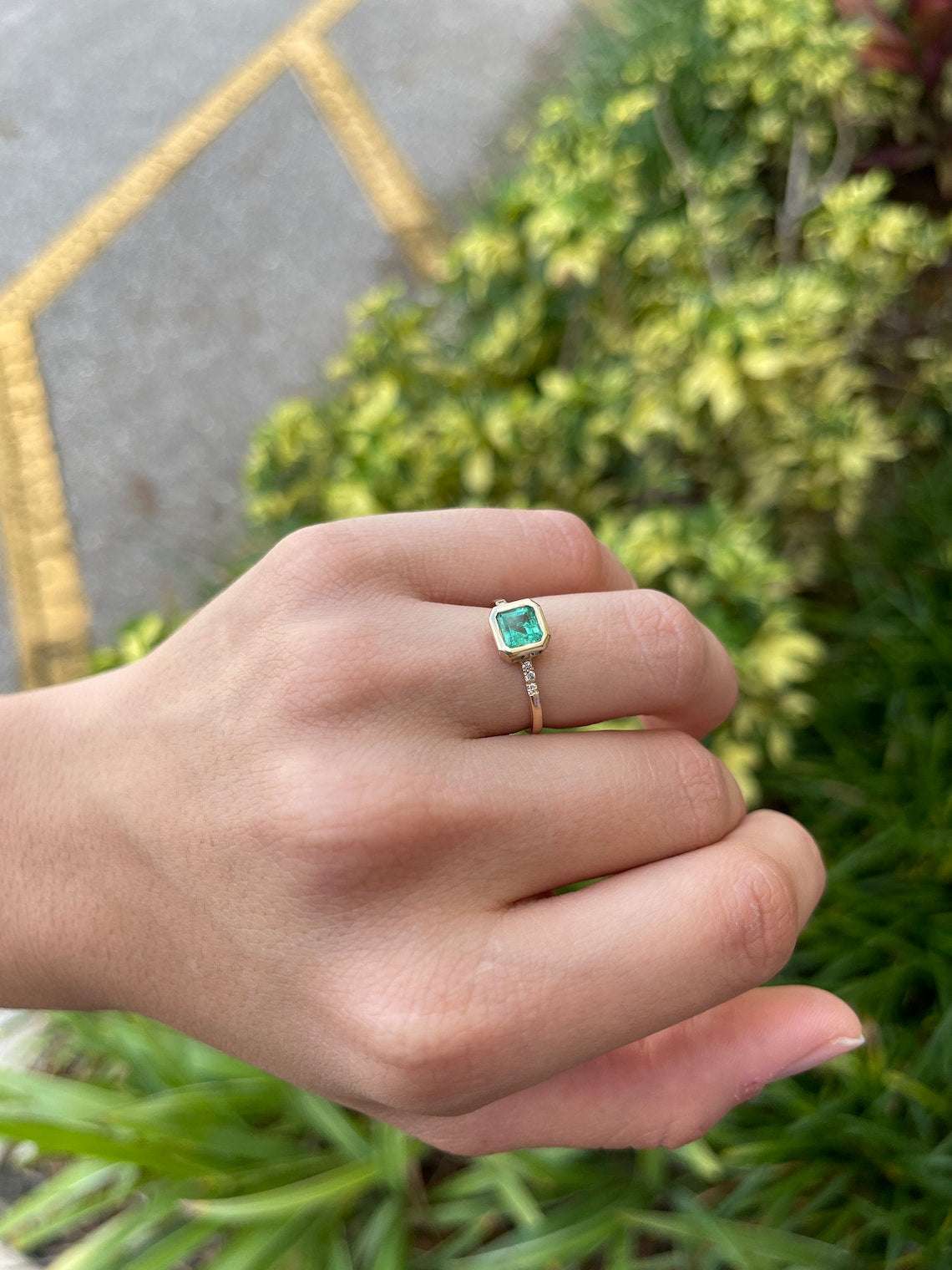 1.08tcw Emerald Bezel Asscher Pave Diamond Statement Ring 14K Gold - Elegant Jewelry for Weddings, Anniversaries & Special Occasions