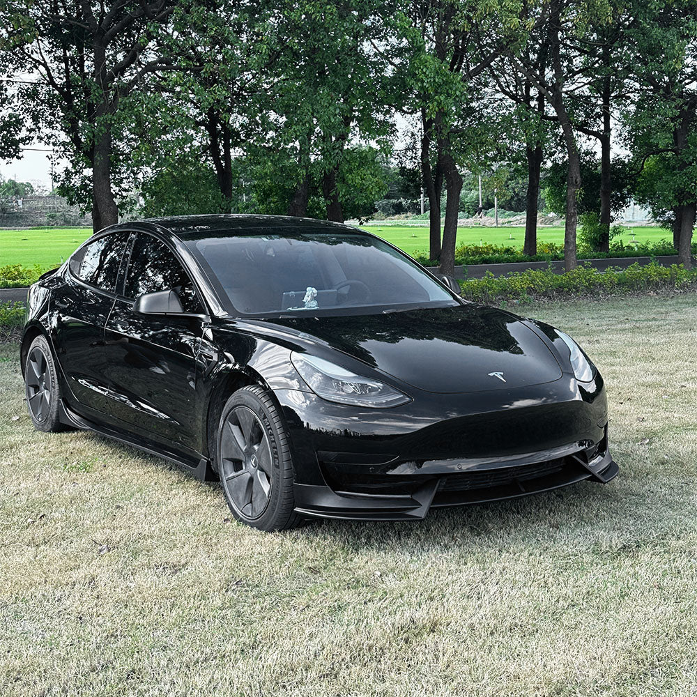High-Performance Front Lip Spoiler for Tesla Model 3 (2017-2023) - ABS Plastic Body Kit in Glossy Black, Matte Black & Carbon Fiber - Enhance Aerodynamics & Style for Street Racing & Car Shows