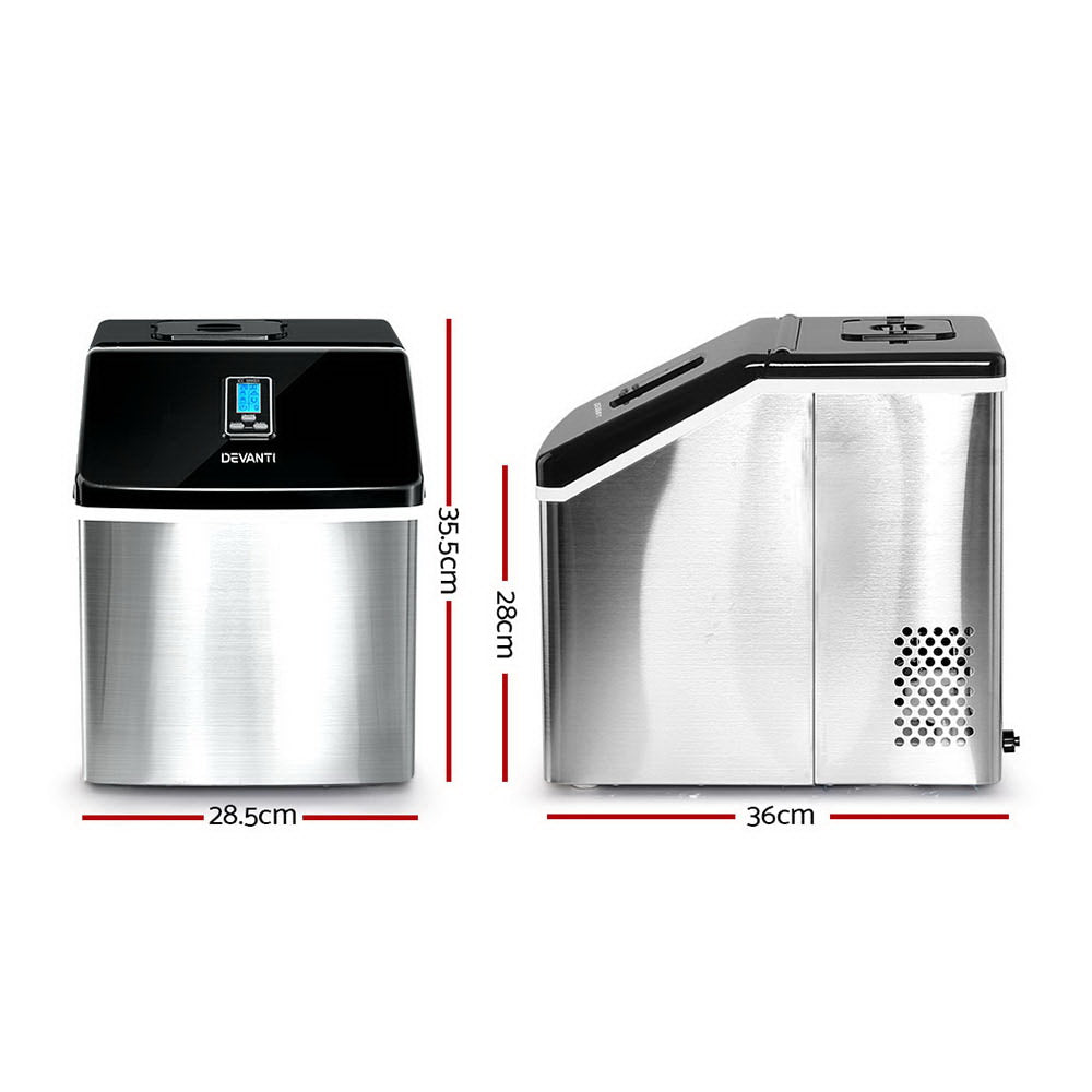 Devanti 3.2L Portable Ice Maker Machine - Fast 26lbs Daily Output, Stainless Steel Commercial Ice Cube Maker for Home, Office, Bar, Restaurant & Outdoor Parties