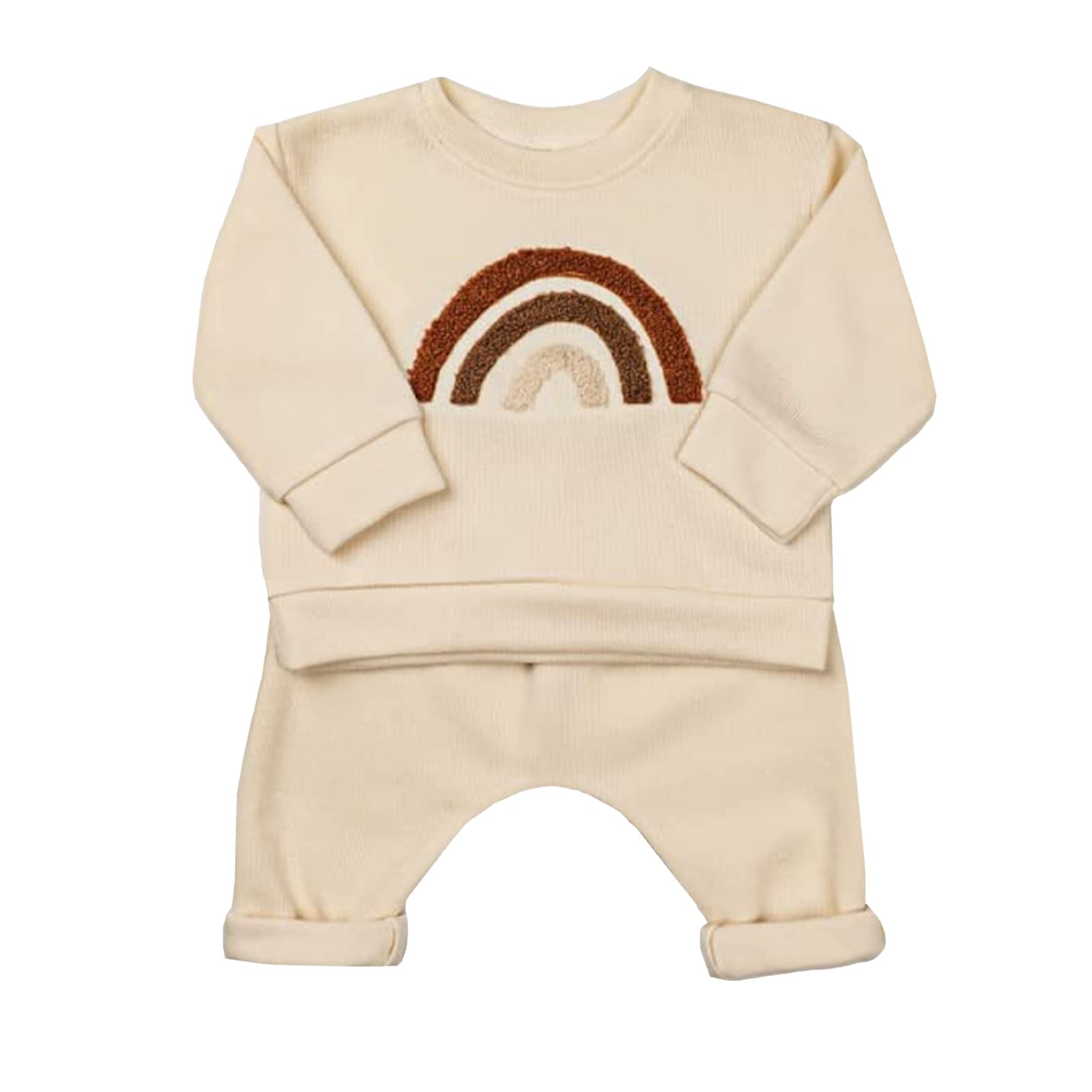 Neutral Baby Boy Clothes Set - Soft Waffle Knit Sweatshirt & Pants Outfit for Newborns & Toddlers | Cute Gender-Neutral Loungewear for Playtime & Family Photos