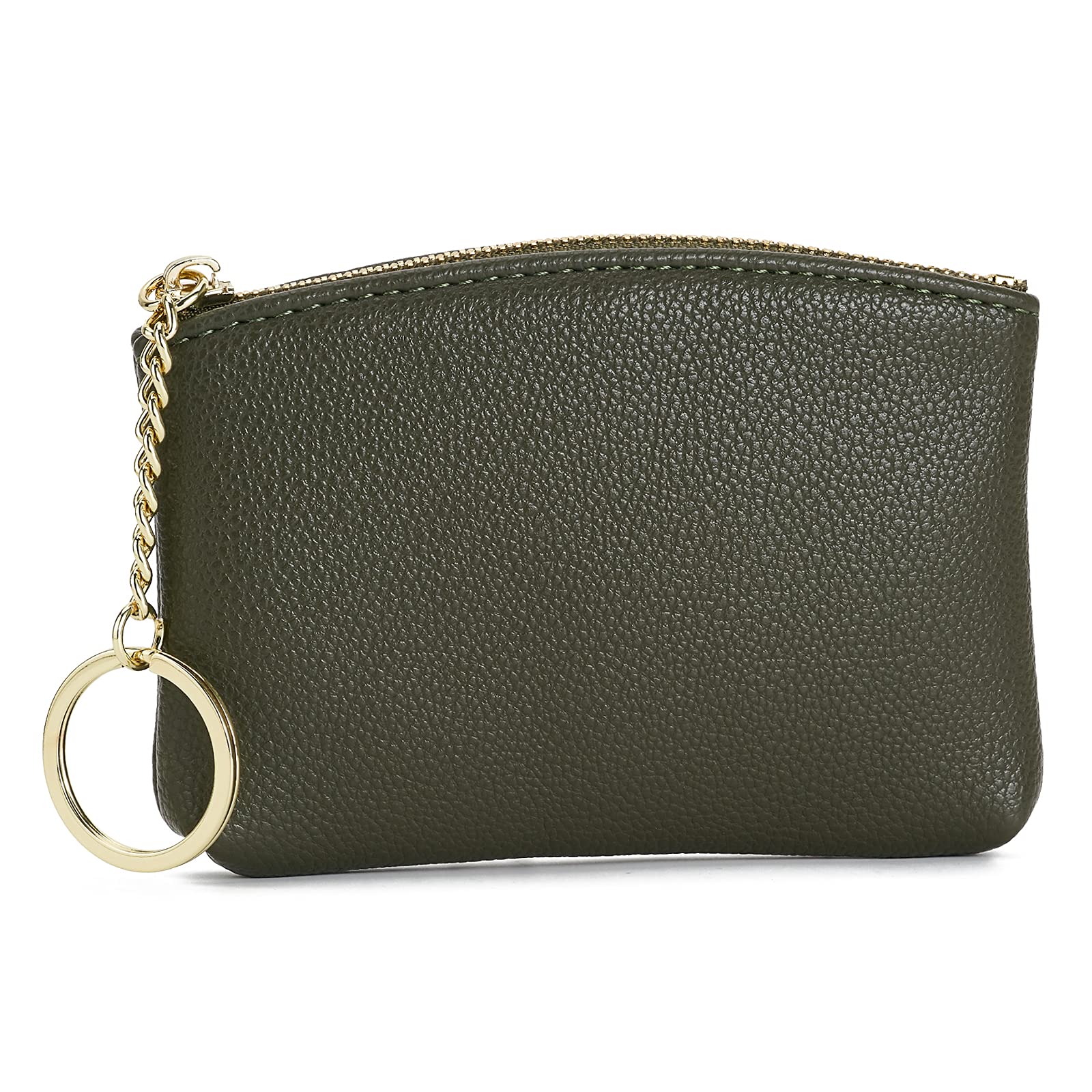 WOZEAH Genuine Faux Leather Coin Purse with Keychain & Zipper Closure - Compact Wallet for Men & Women (Army Green) - Perfect for Travel, Shopping, and Everyday Cash Organization