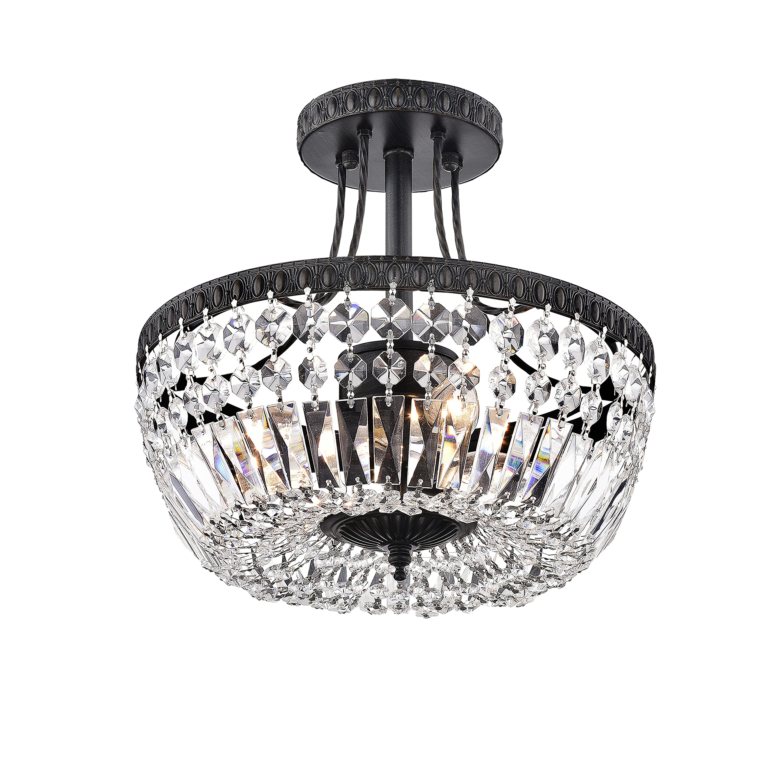 Crystal 3-Light Semi Flush Mount Ceiling Light Fixture - 11.8