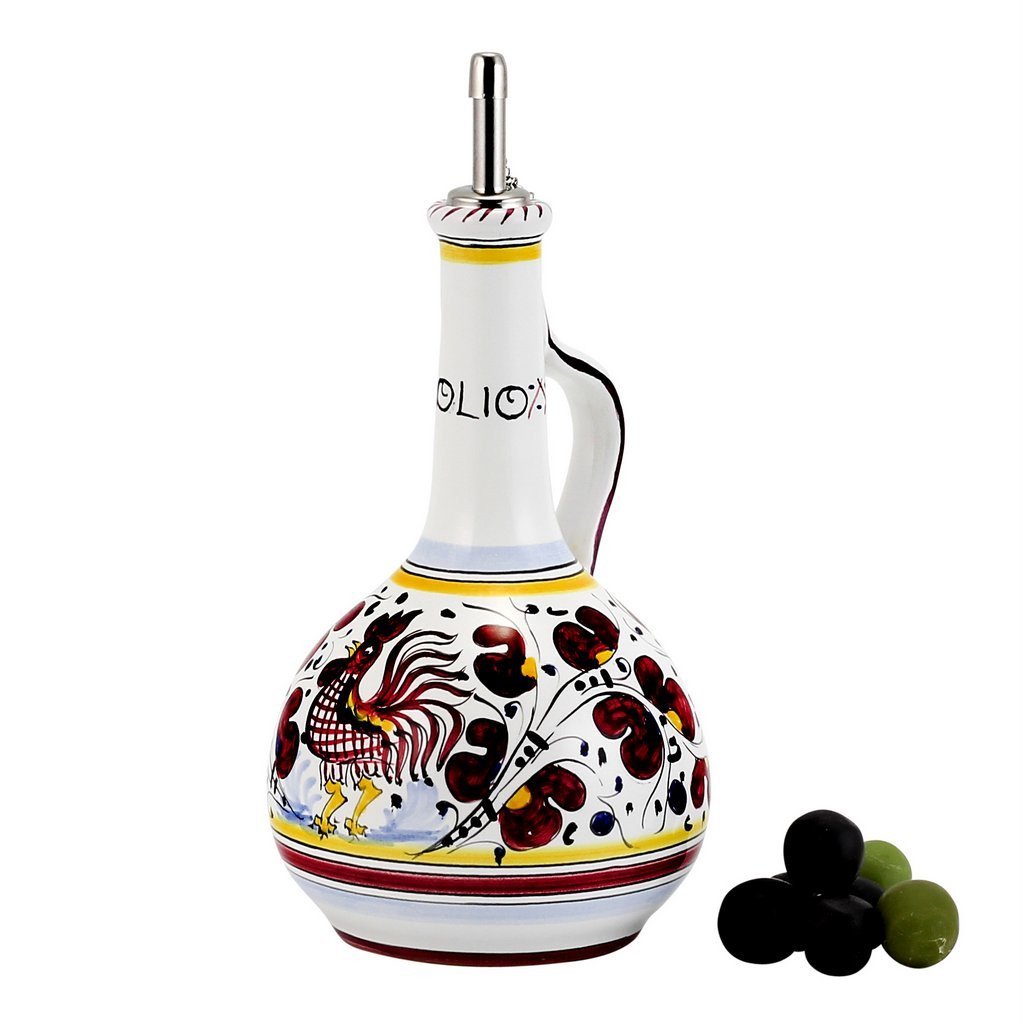 Authentic Hand-Painted Deruta Italy Olive Oil Bottle [1041-ORR] - Deluxe Italian Ceramic Cruet with Certificate of Authenticity | Perfect for Gourmet Cooking, Kitchen Decor & Gift Giving