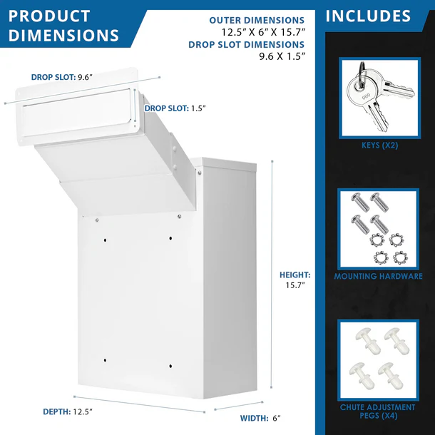 Barska CB13954 Secure Through The Wall Mail Drop Box with Adjustable Chute - Perfect for Home, Office & Package Delivery Security
