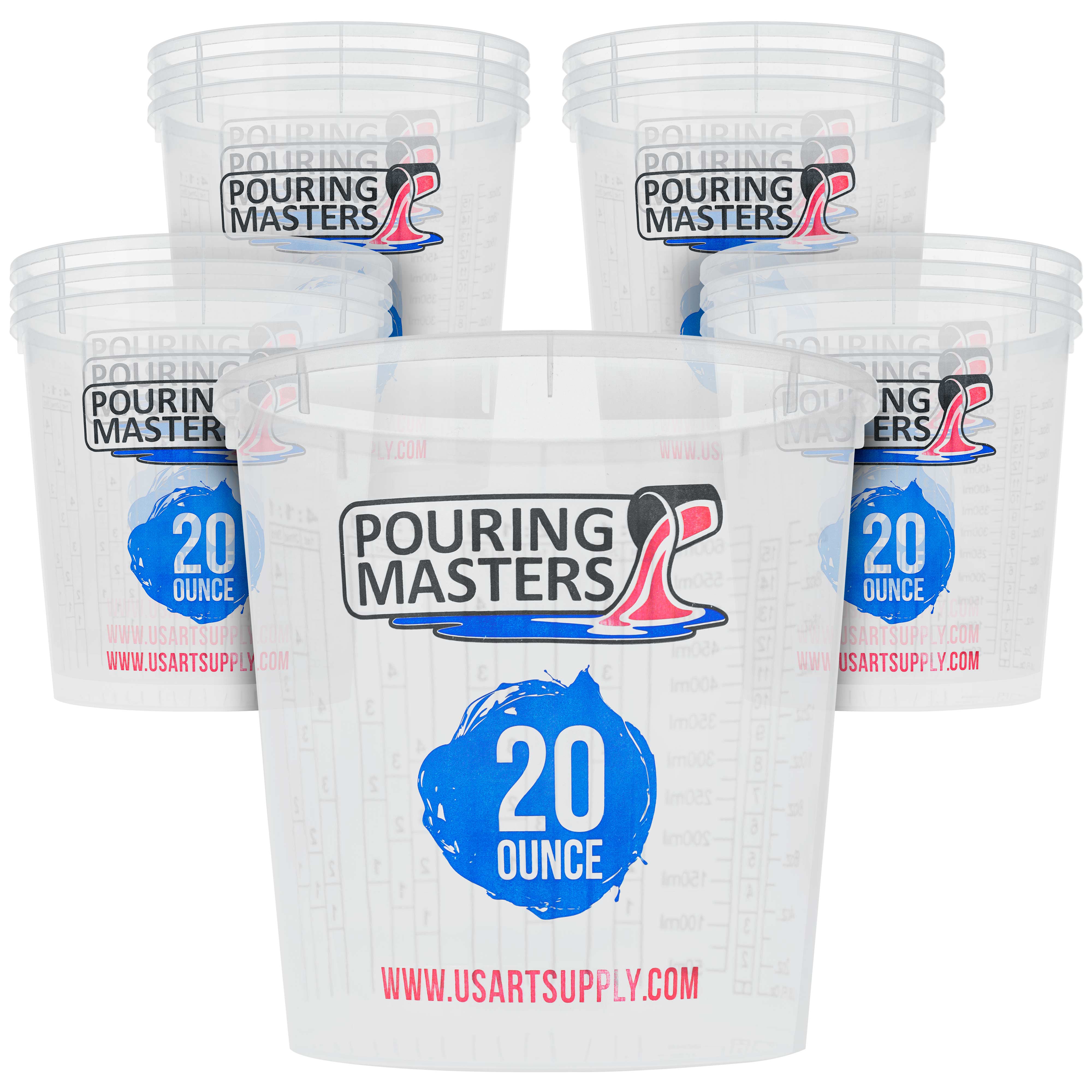 20oz (600ml) Plastic Mixing Cups with Measurements - Pack of 12 for Epoxy Resin, Paint, Baking & Kitchen Use - Graduated Markings in OZ/ML with 4 Ratio Scales (1:1, 2:1, 3:1, 4:1) - Perfect for DIY Crafts, Art Projects & Food Preparation