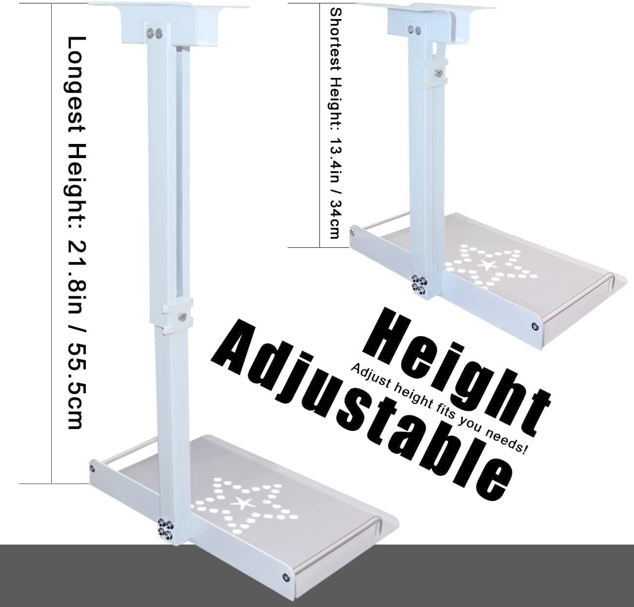 2-Be-Best Universal Adjustable Projector Ceiling Mount with Tray - 11.8IN to 20.5IN (30CM-52CM) Height Range - White - Perfect for Home Theater, Classroom, and Office Projector Installation