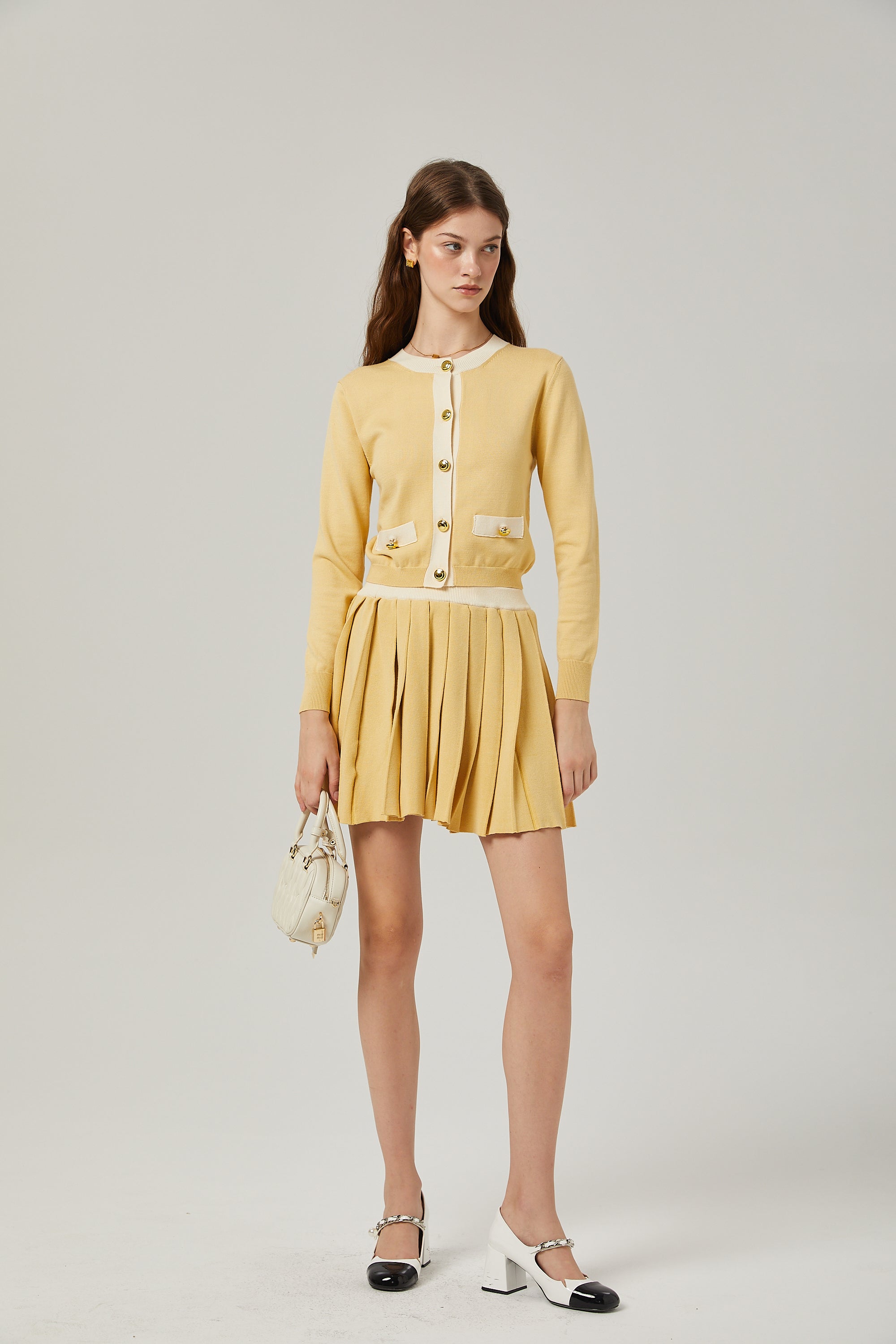 Clémence Wool Cardigan & Skirt Matching Set - Women's Cozy Winter Outfit for Office, Date, and Casual Wear