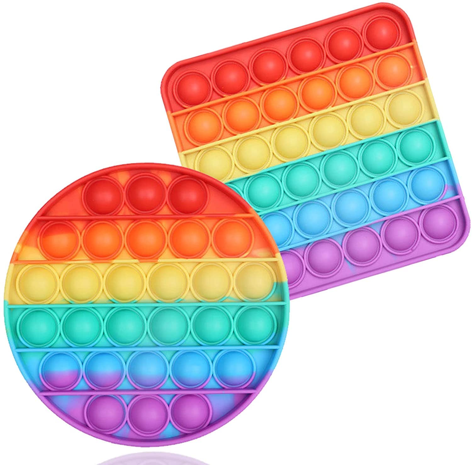 AIMERS 2 Pack Rainbow Pop Fidget Toys - Round & Square Push Bubble Sensory Toys for Stress Relief, Anxiety & Focus - Fun Popper Fidget Gadgets for Kids, Teens & Adults - Perfect for Home, Office & Classroom Use