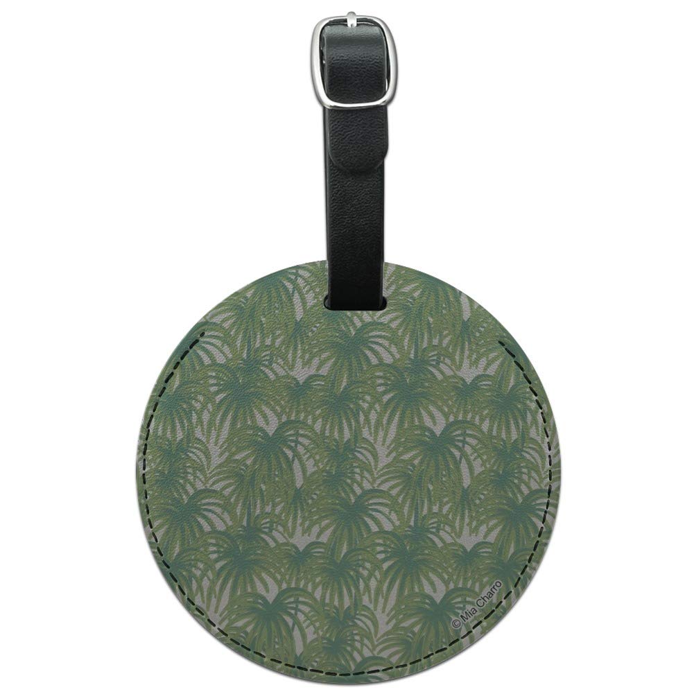 Round Leather Luggage Tag with Palm Tree Leaves Design - Durable Suitcase ID Tag for Carry-On Bags | Perfect for Travel, Vacation & Business Trips