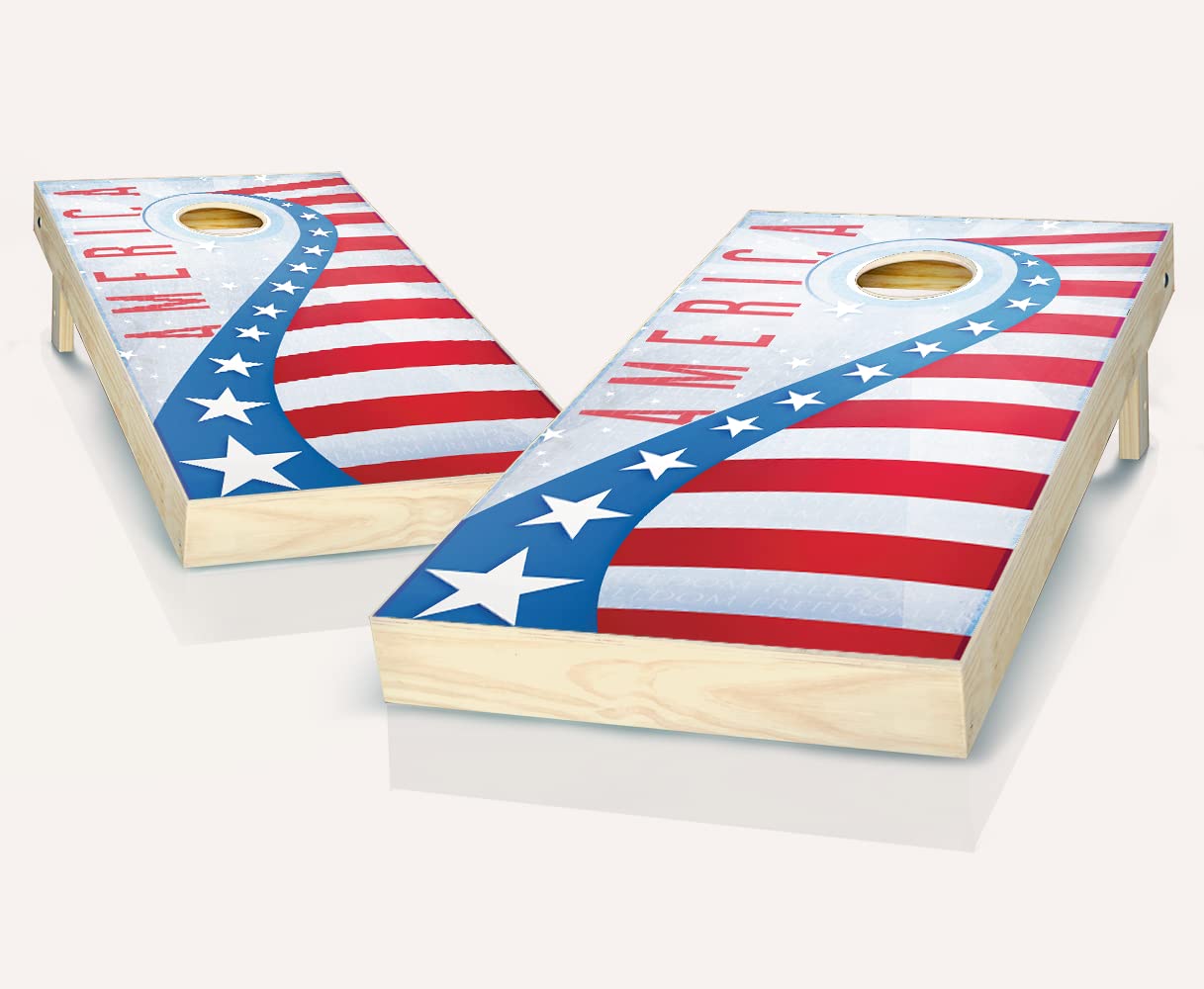 Skip's Garage USA Shooting Star Cornhole Boards Set - 2 Boards & 8 Bean Bags with Accessories - Premium Outdoor Lawn Game for Backyard, Tailgating, and Parties