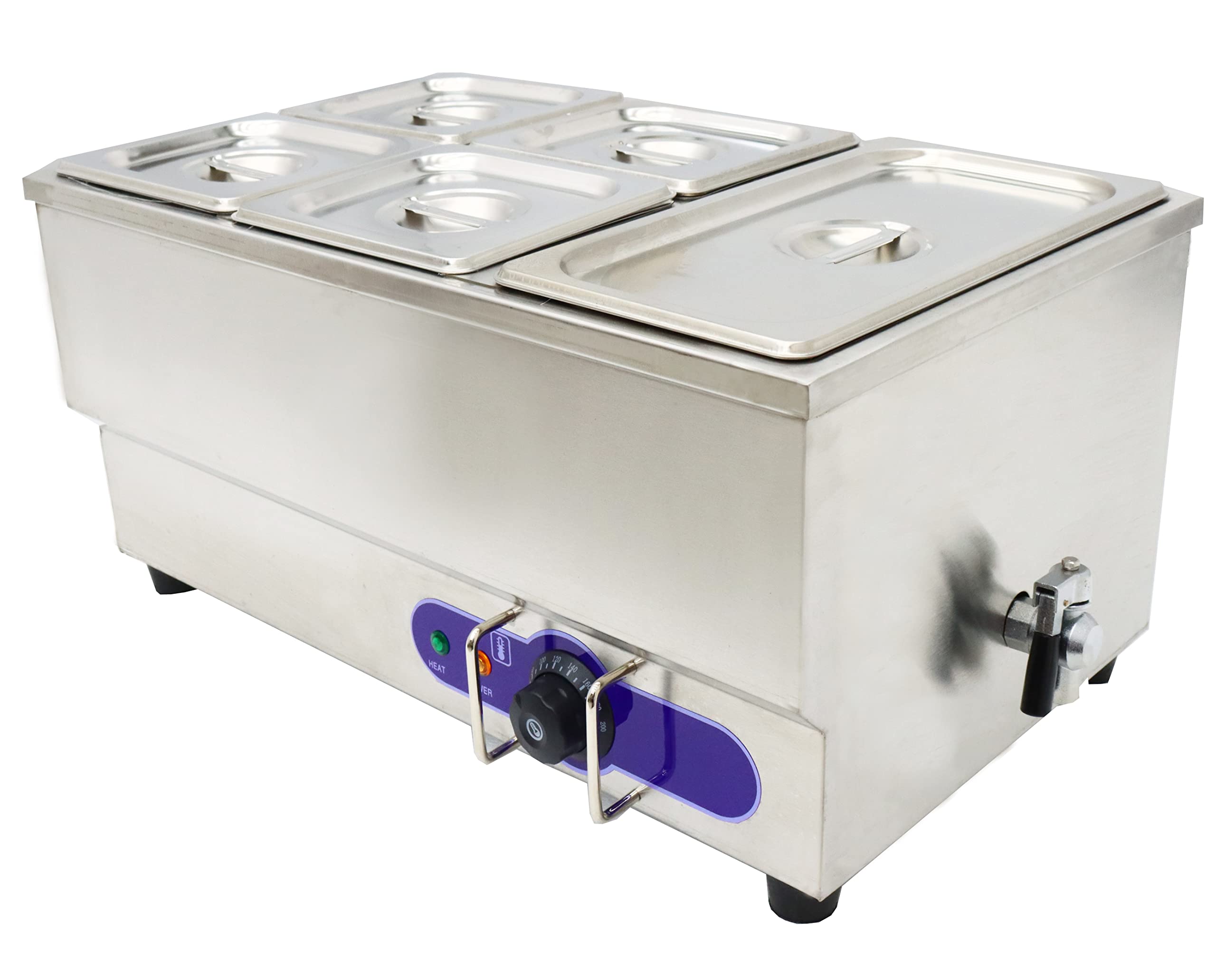 Commercial 110V 5-Pan Stainless Steel Food Warmer - 1500W Electric Steam Table with Adjustable Temperature (6