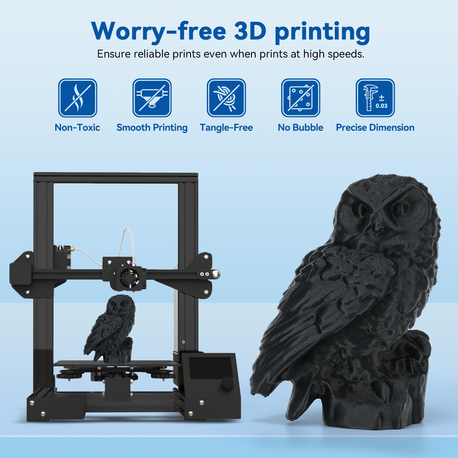 High Speed 3D Printer Filament 1.75mm PLA - 1kg x 2 Bundle (Black + Gray) | 5X Faster Printing | ±0.02mm Dimensional Accuracy | Compatible with Most FDM 3D Printers | Cardboard Spool | Perfect for Rapid Prototyping, DIY Projects & Home 3D Printing