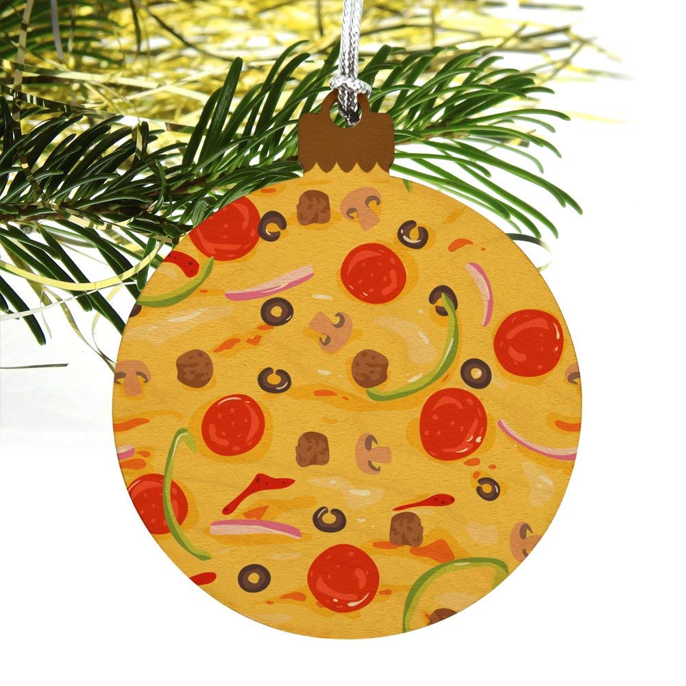 Pepperoni Pizza Christmas Ornament - Wooden Holiday Tree Decoration with Olives & Onions | Perfect for Kitchen Decor, Christmas Tree Topper & Food Lover Gifts